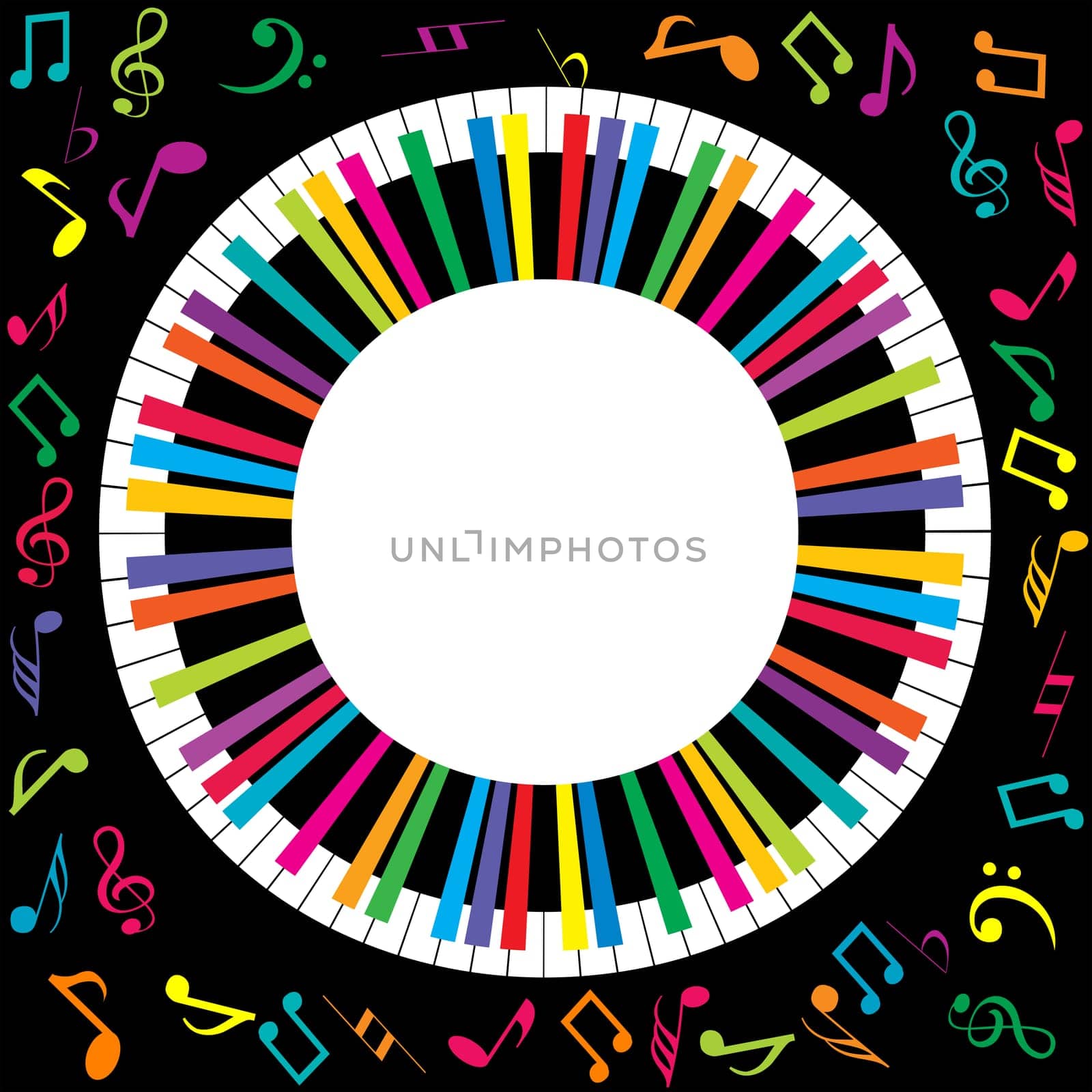 Musical poster with abstract colorful piano and musical notes