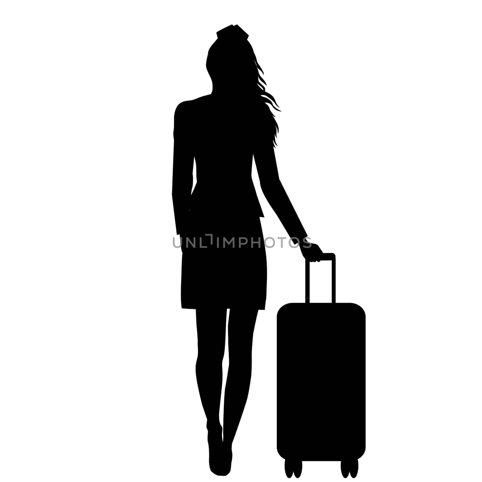 Silhouette of stewardess woman isolated on white background
