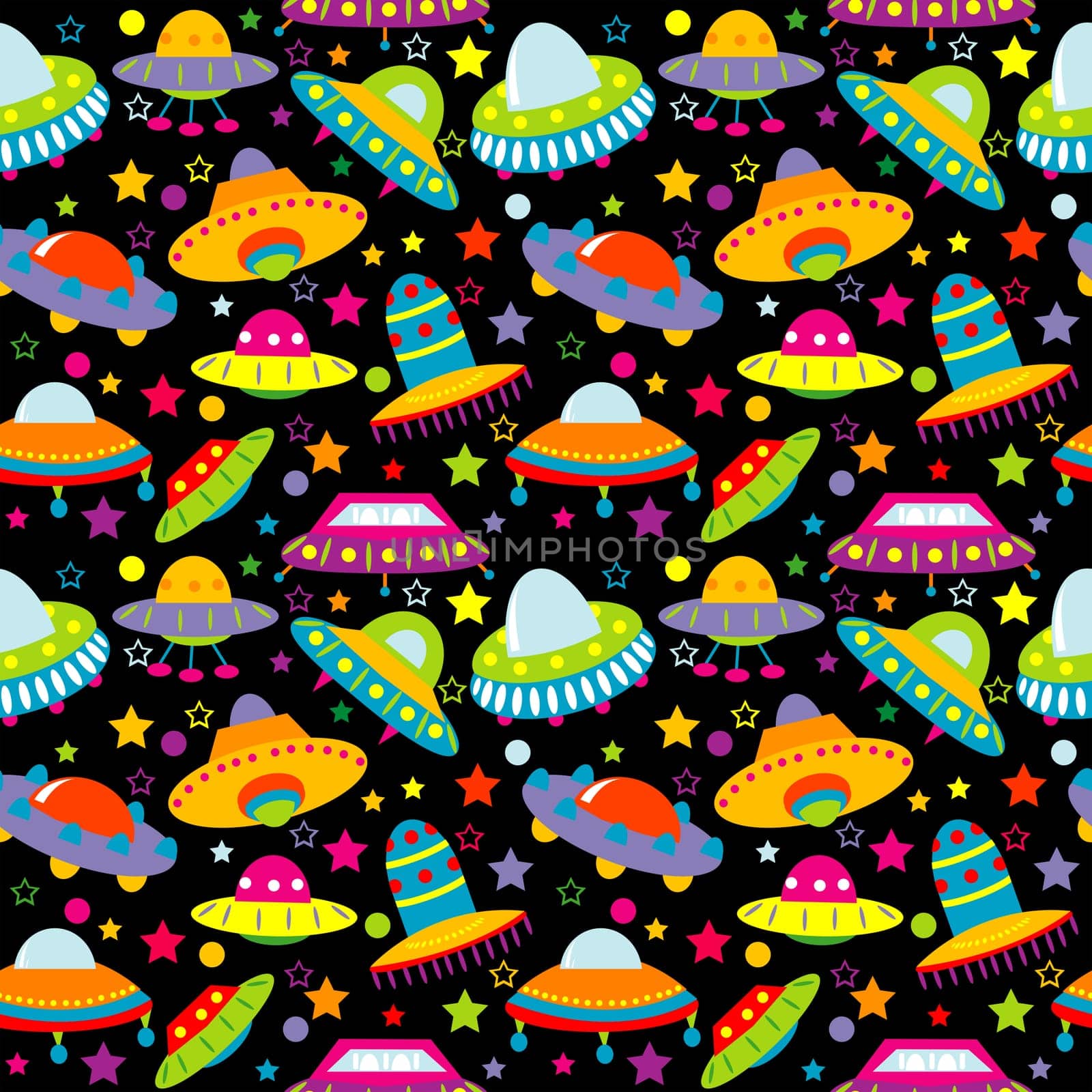 Colorful background of UFO cartoon seamless pattern