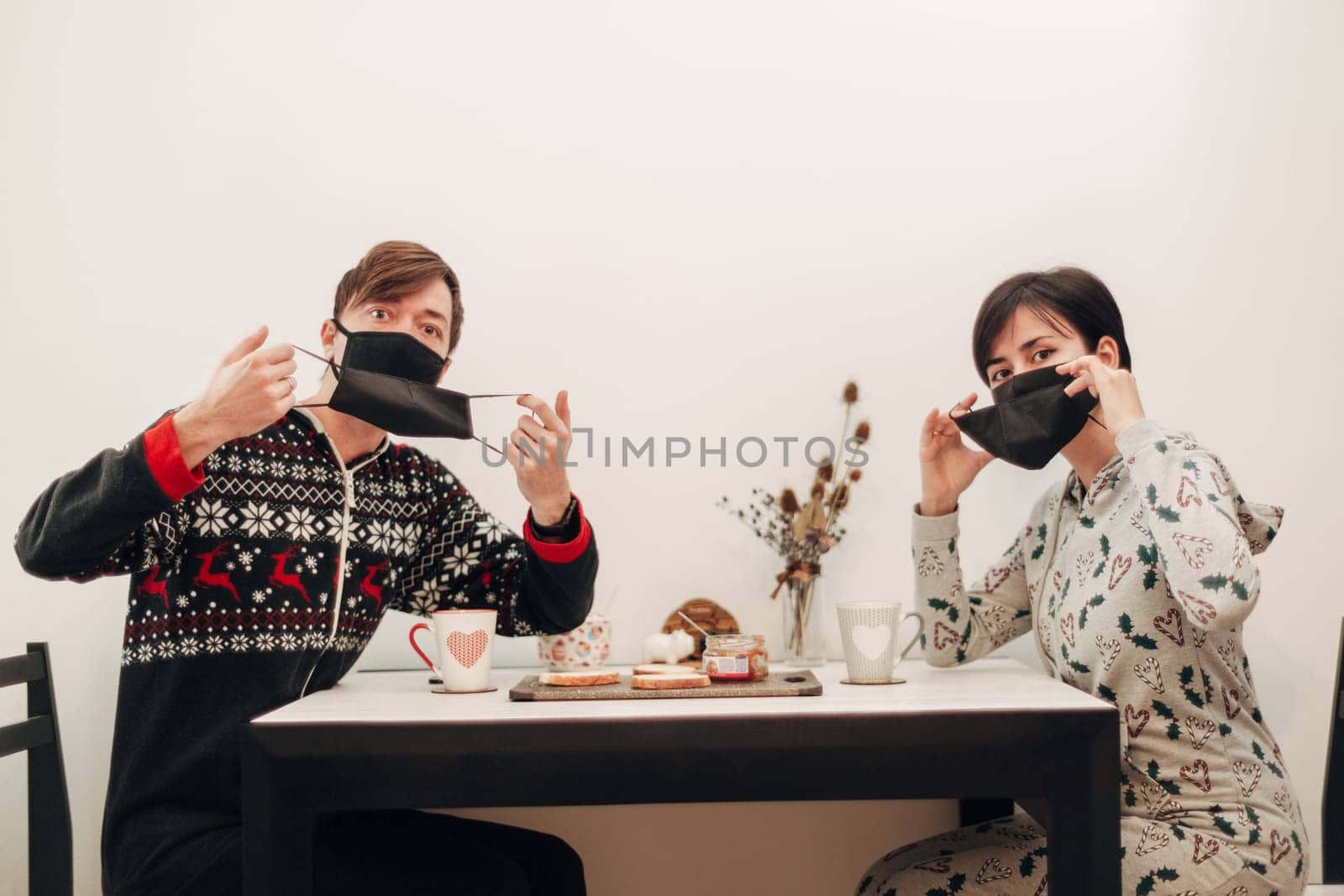 Girl and Guy Kissing in Masks on Quarantine COVID-19.