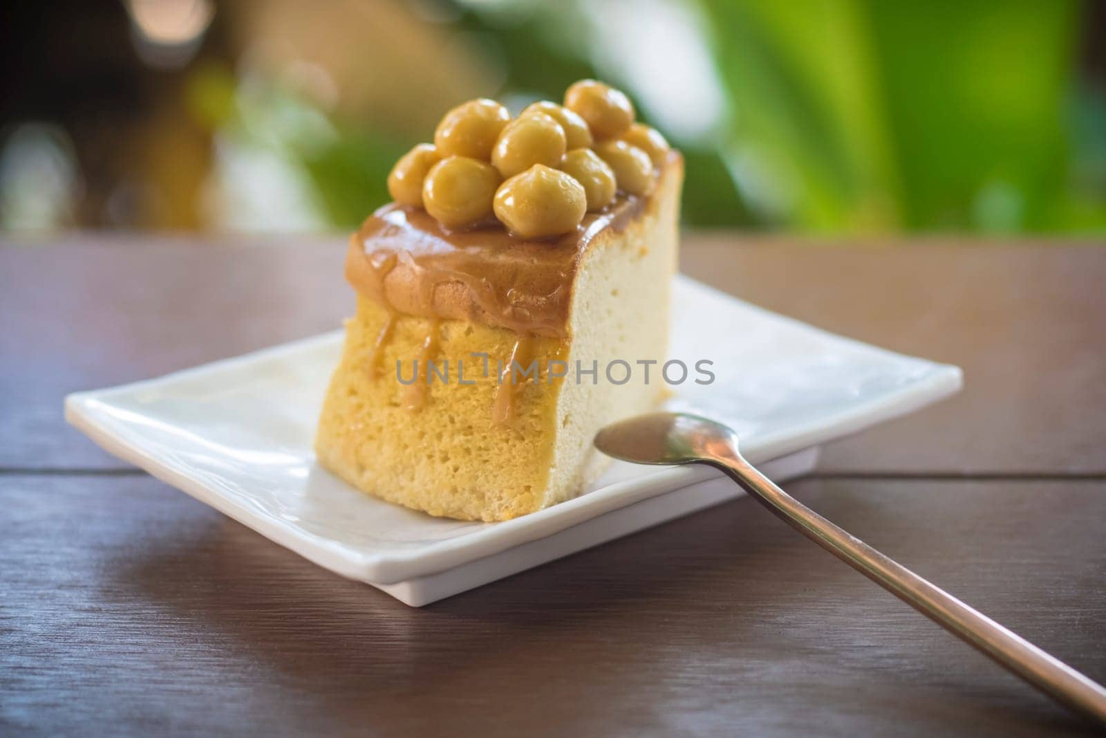 Macadamia Caramel Cake homemade cake dessert sweet topping with caramel.