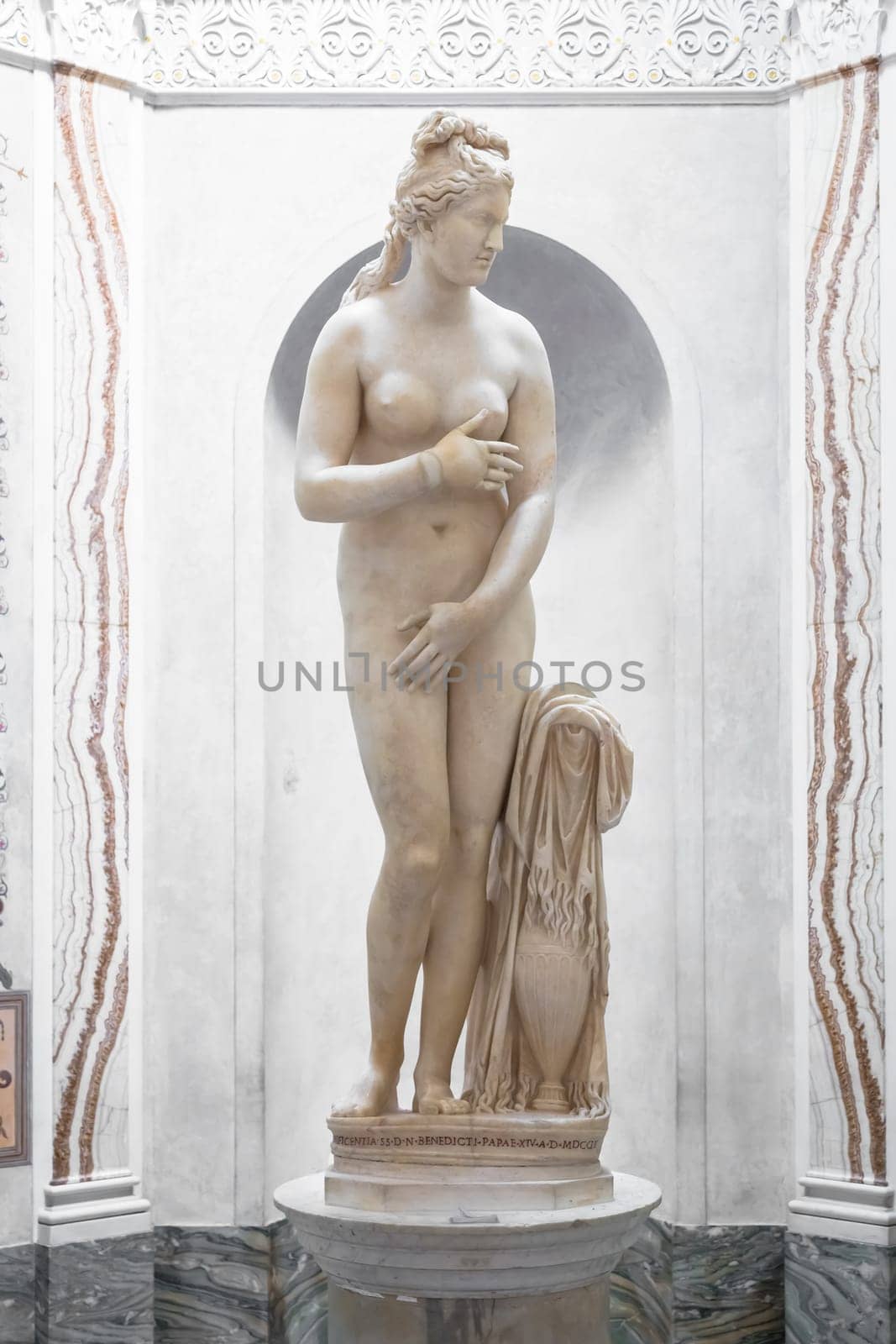 ROME, ITALY - CIRCA AUGUST 2020: Roman antique statue of Capituline Venus in marble.