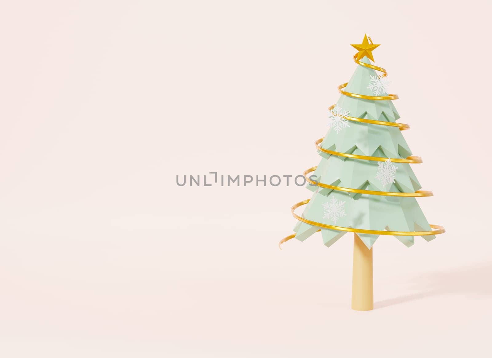 Christmas tree with ribbon decorations cartoon pines for banner greeting card on pink pastel background, New Year's and Xmas traditional symbol tree, Winter holiday icon, 3D rendering illustration