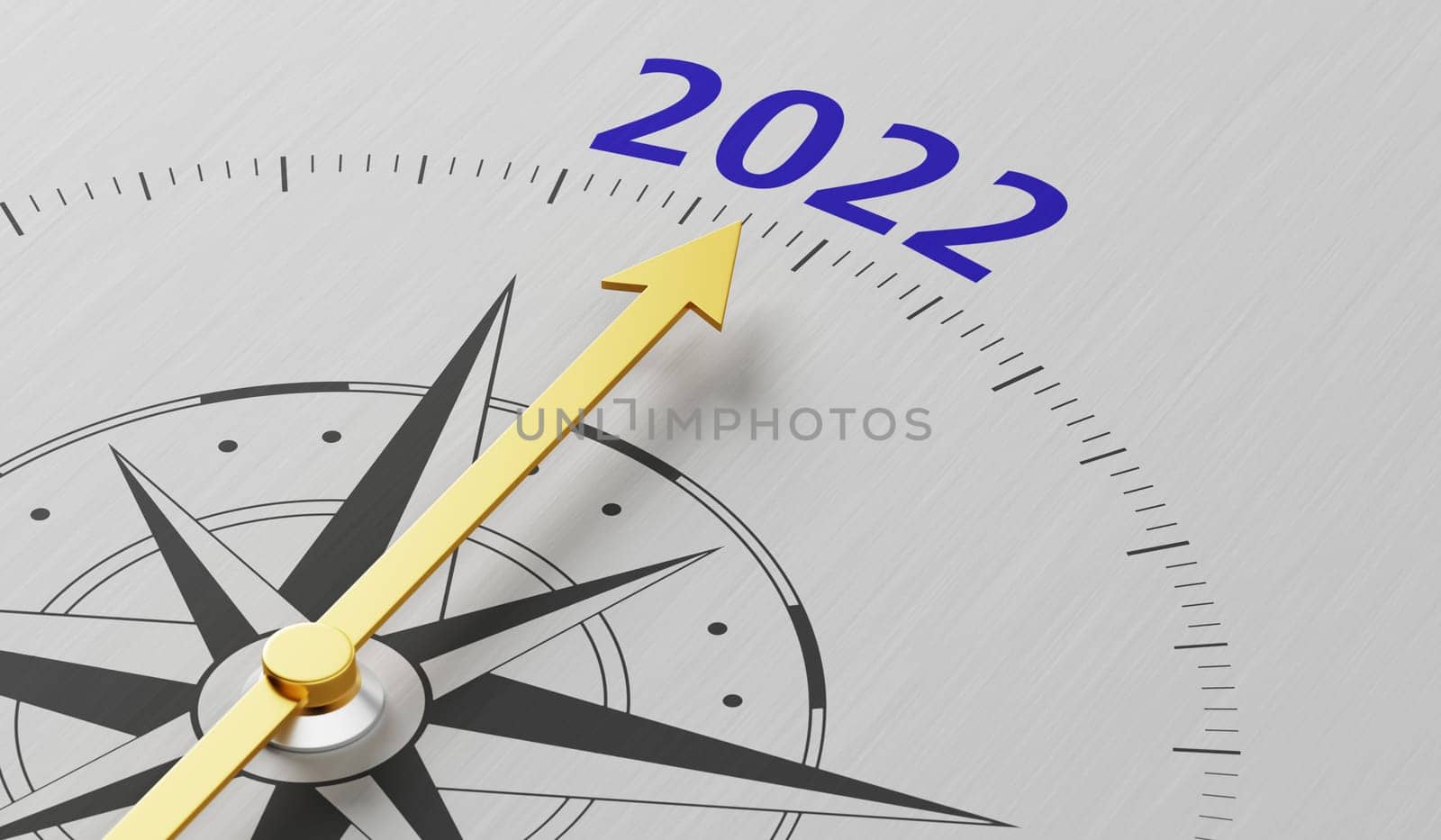 Compass needle pointing to the text 2021 - 3d render