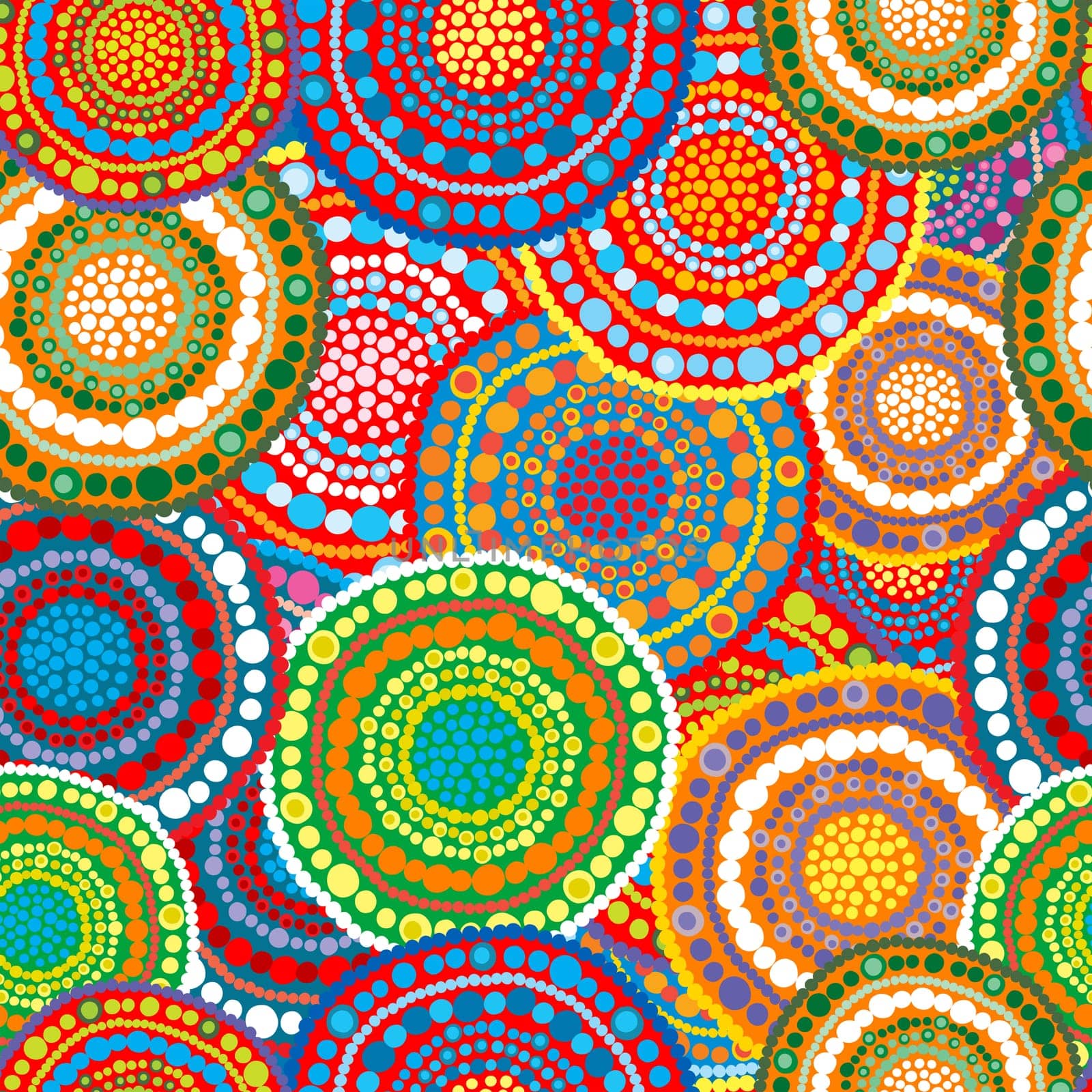 Colorful oriental background with round flowers made of dots