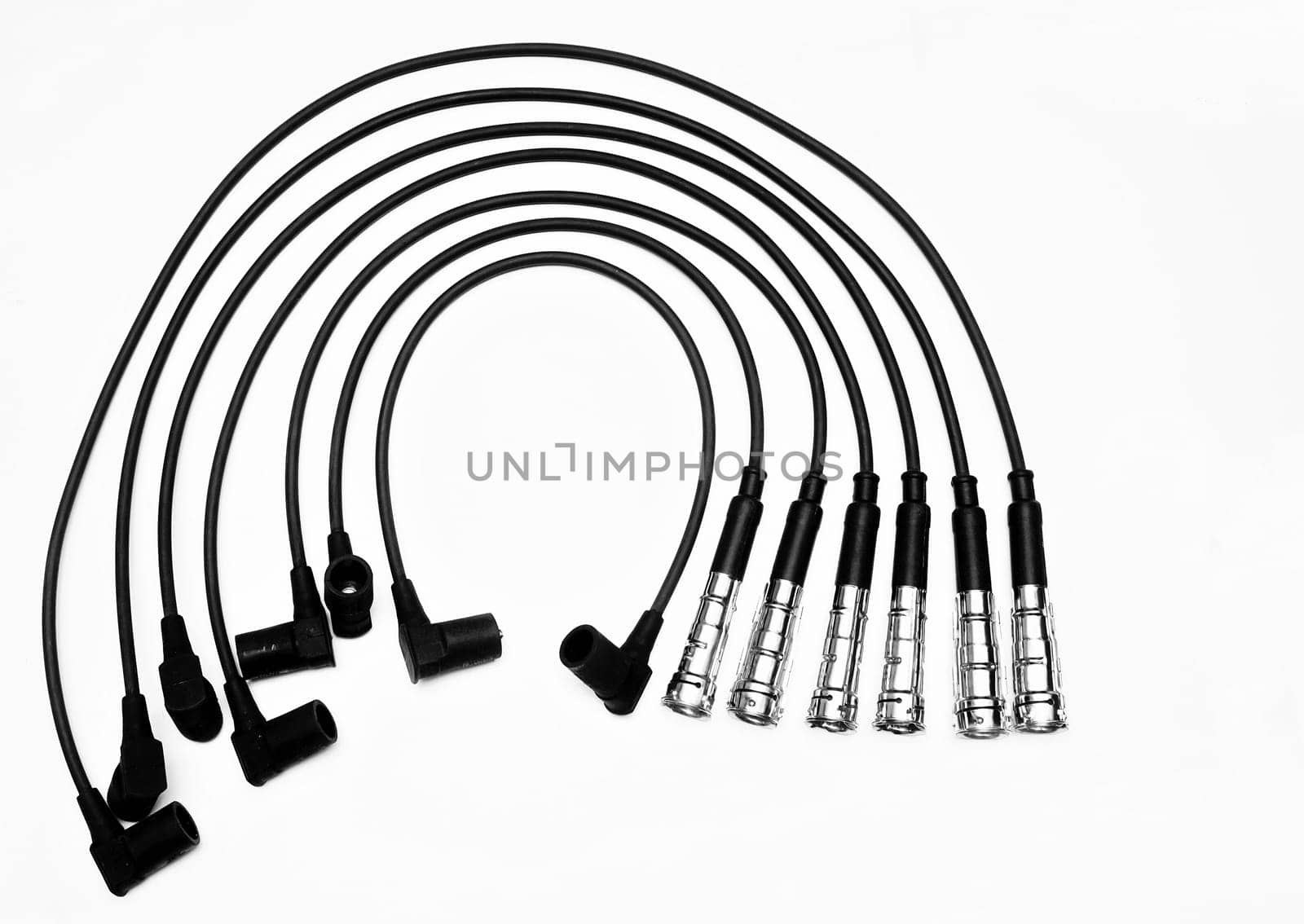 Six new ignition cables isolated on a white background