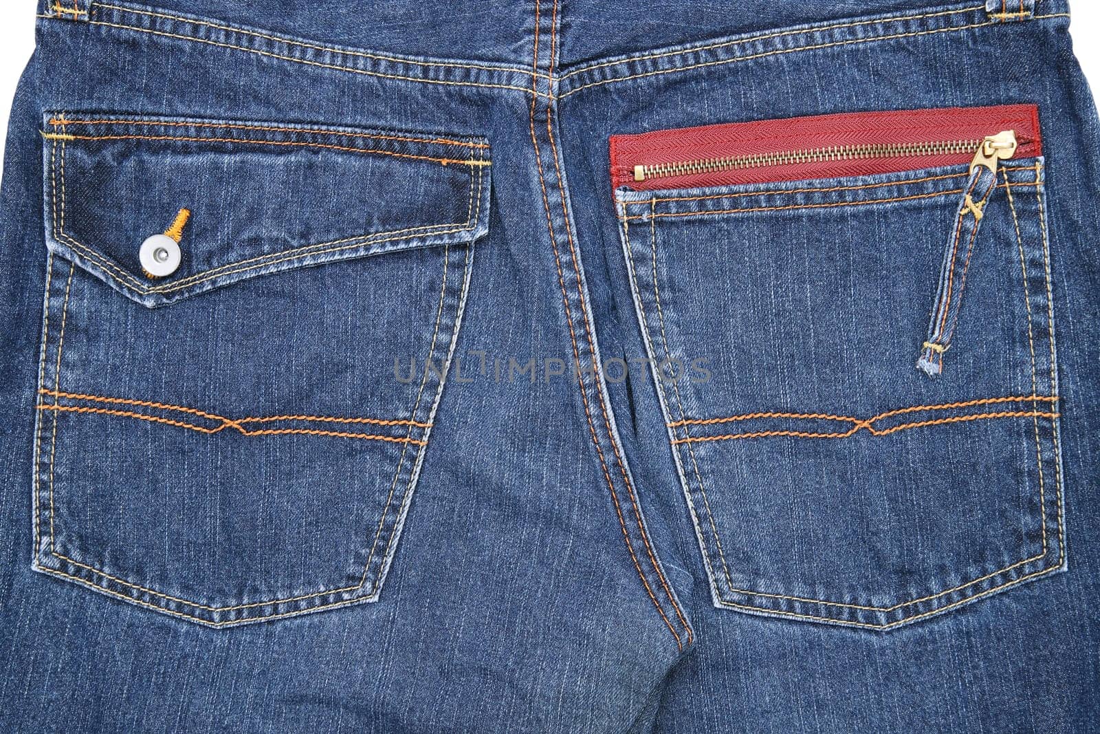 Jeans pants back with pockets, jeans background, denim pattern