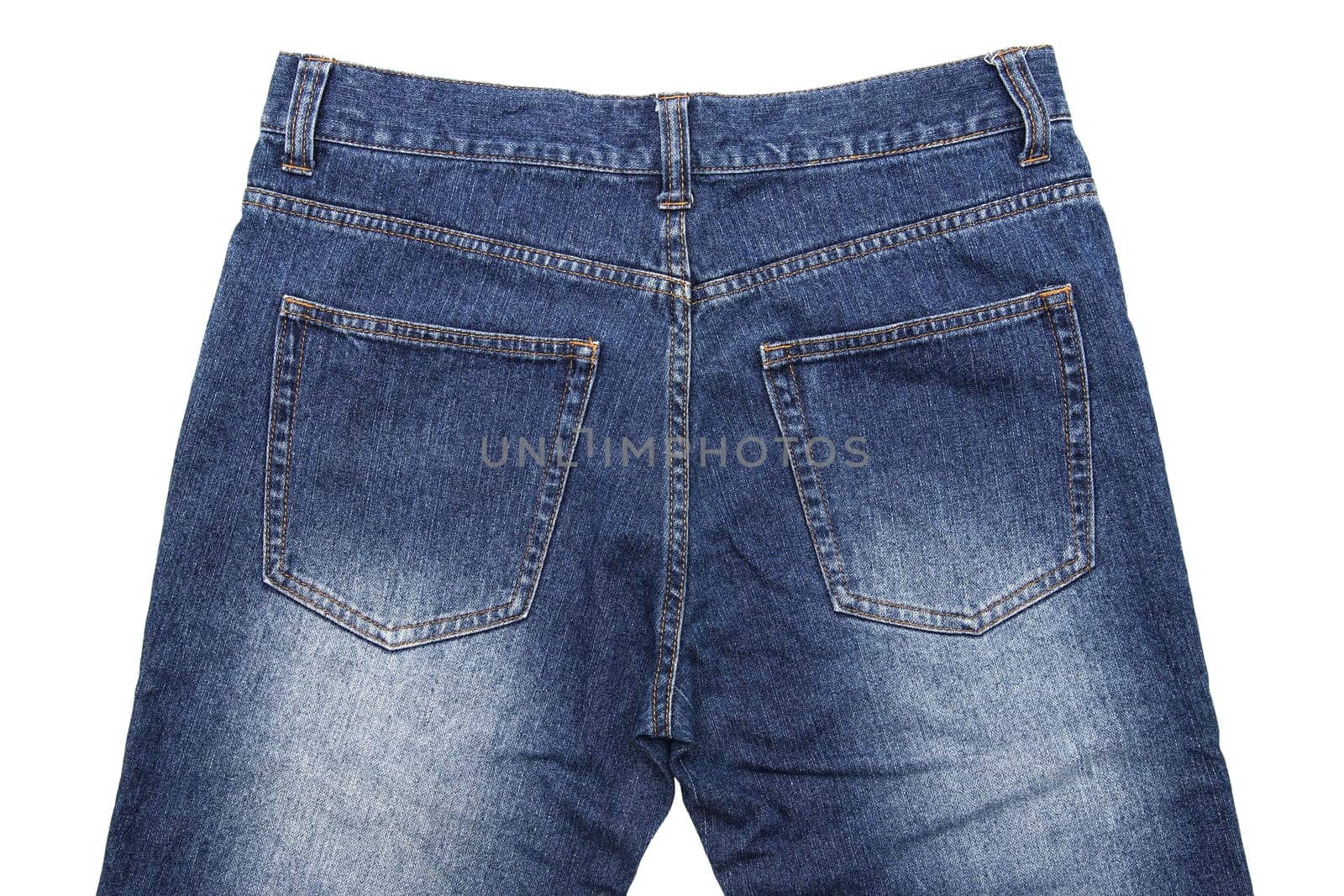 Jeans pants back with pockets, isolated on white background