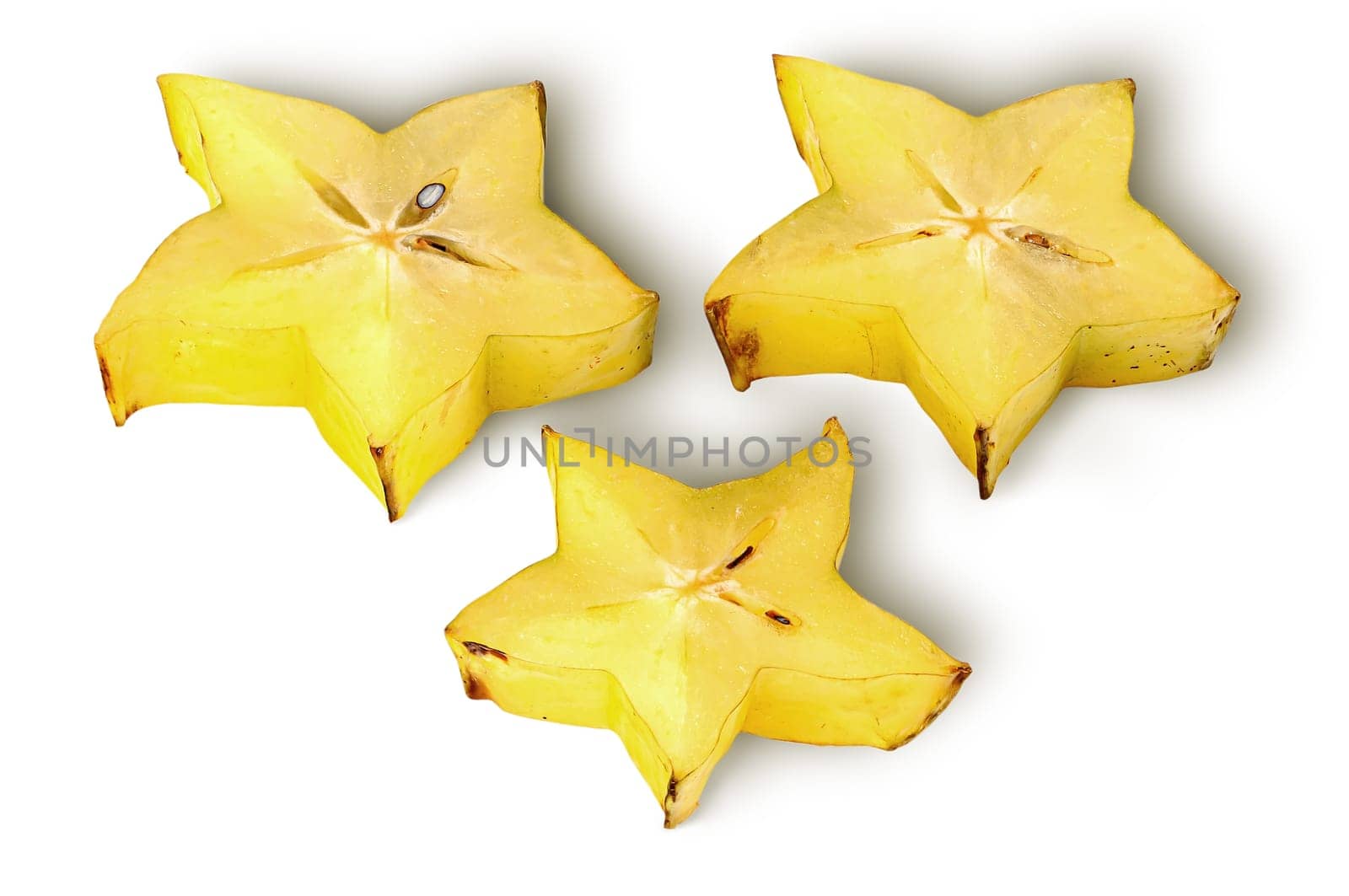 Three slices of carom isolated on white background