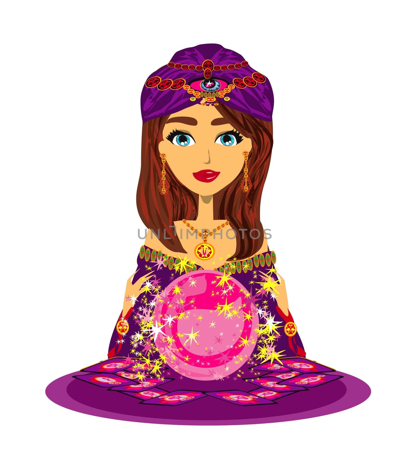 fortune teller woman reading future on magical crystal ball