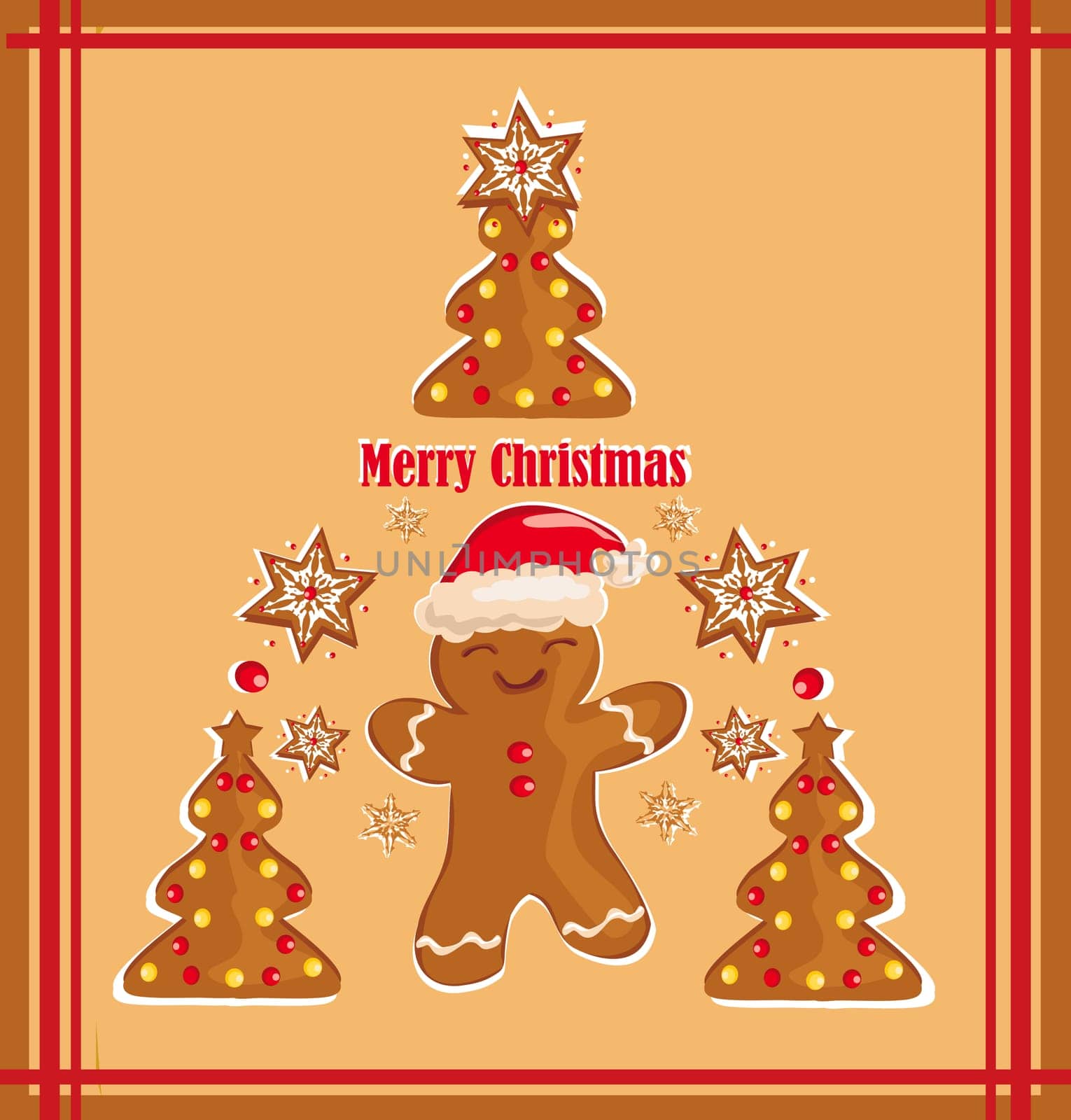 card with a Gingerbread funny Christmas tree decorations