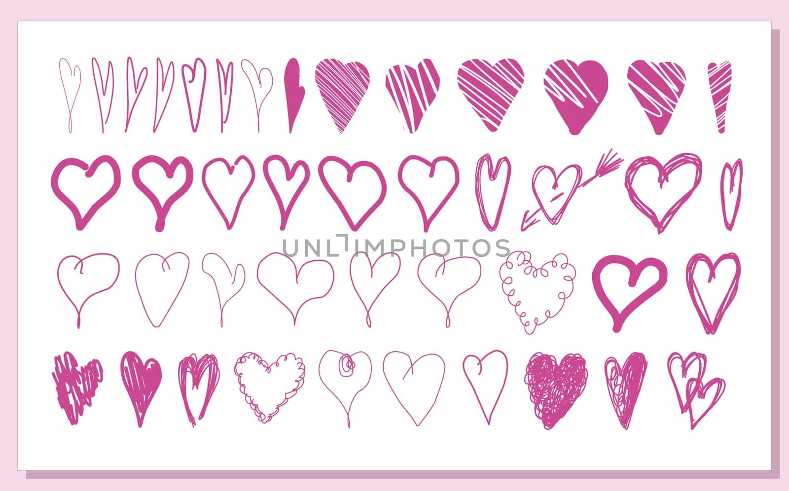 Hearts big collection. Hand-drawn hearts. Clipart for valentine's day. Vector illustration isolated on a white background.