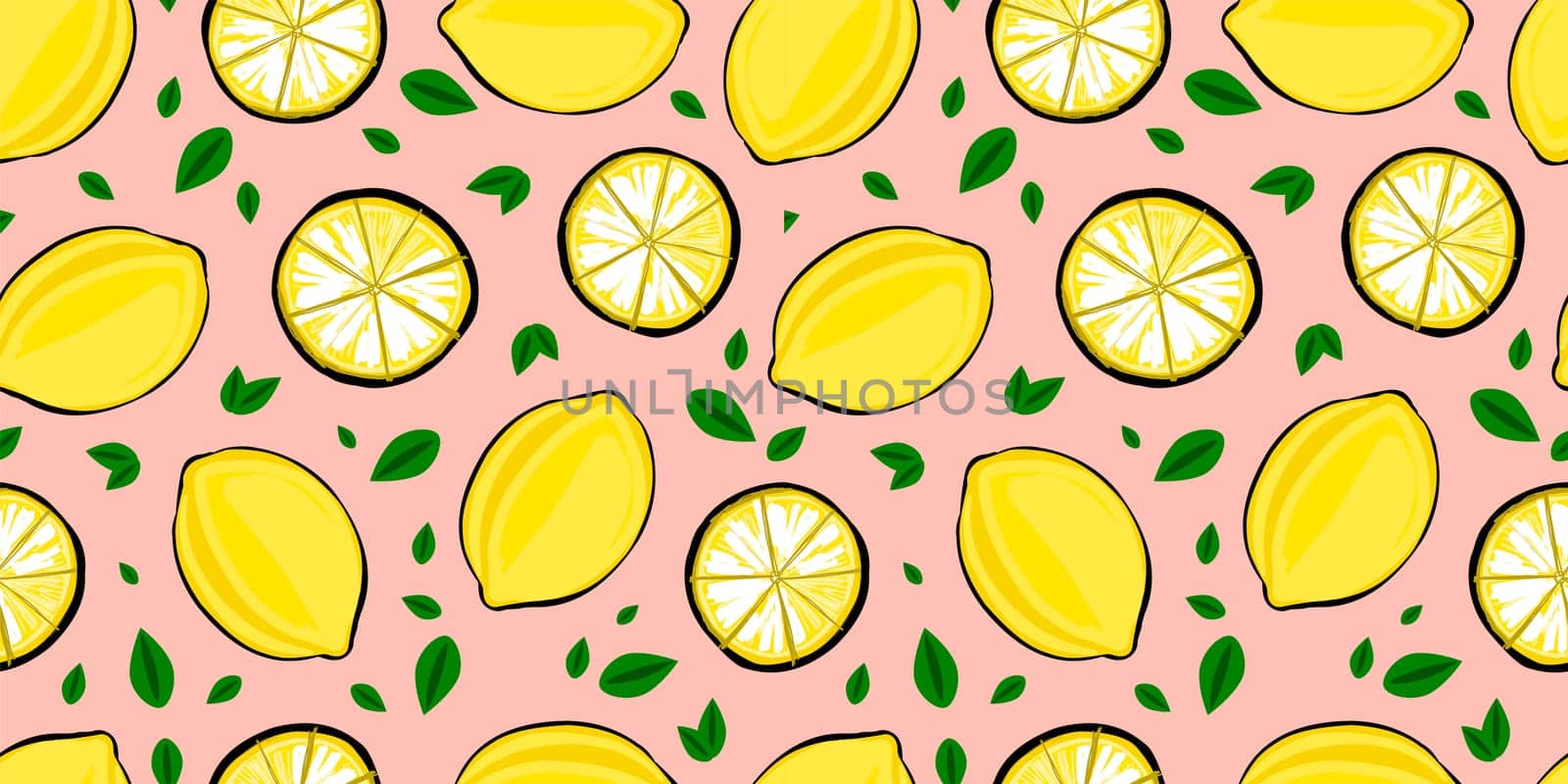 JUICE PATTERN WITH FRUIT. Bright pattern for fabrics and textiles. Trendy trendy lemon.