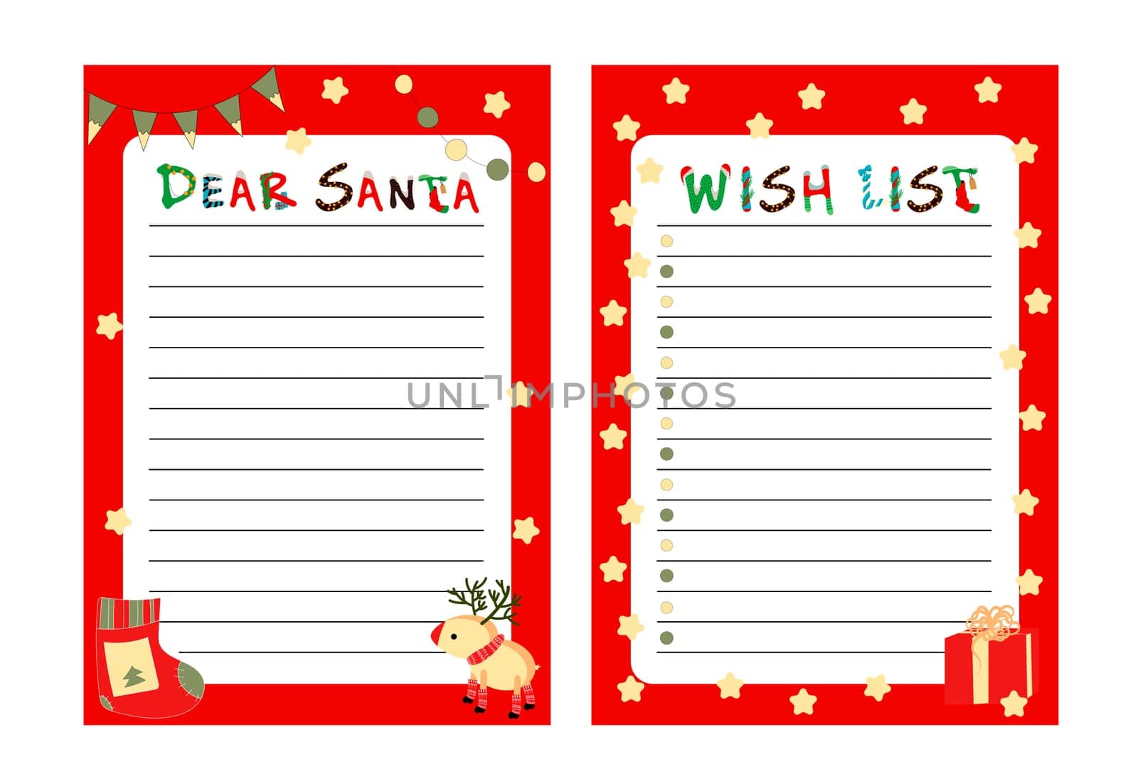 Letter to Santa Claus template. A letter with wishes. Present. Children's office.