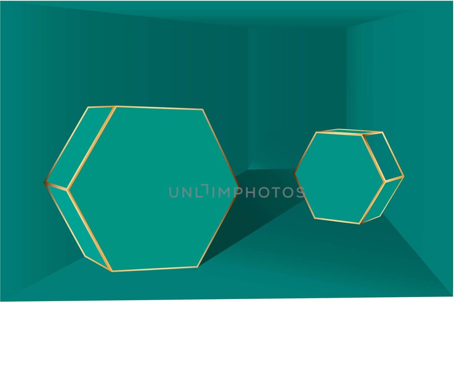 Abstract composition with geometric shapes. 3d scene. Aquamarine. Hexagen. Six-corner. Trendy background for advertising.