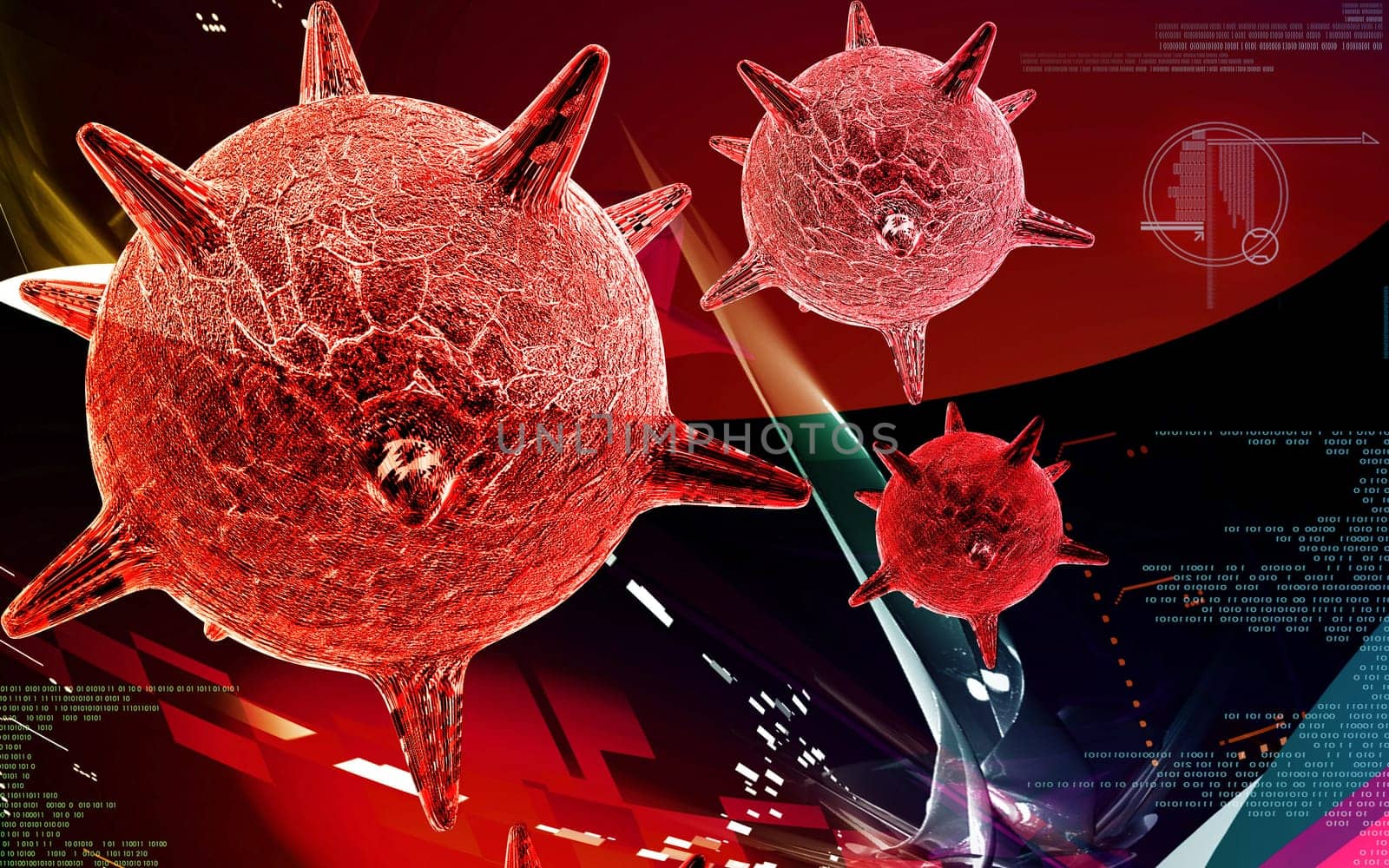 Digital illustration of herpes virus in colour background