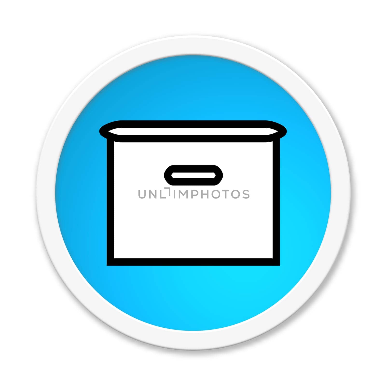 Turquoise round button shows moving carton icon