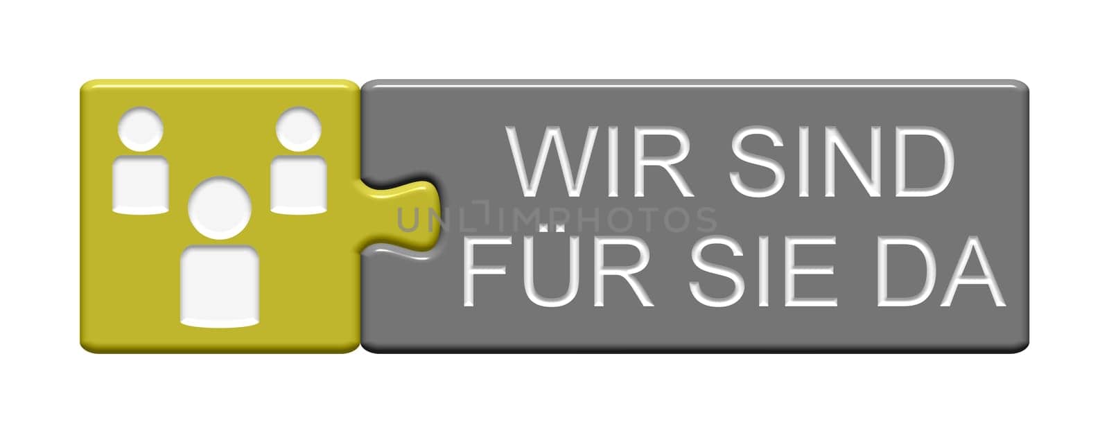 Puzzle button of two parts with symbol shows We are there for you