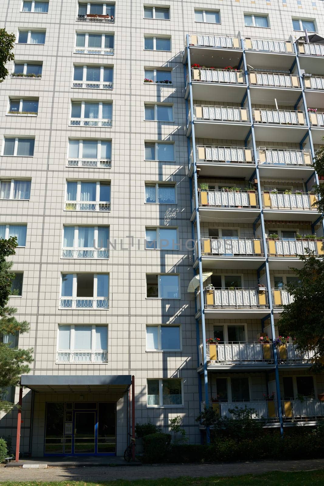 Prefabricated building in Karl-Marx-Allee, the former boulevard of the GDR in the center of Berlin-Mitte