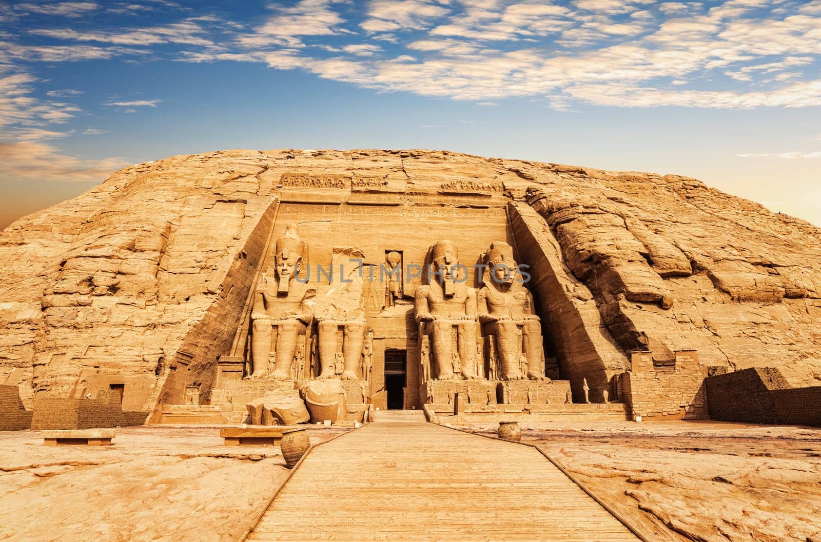 The Great Temple at Abu Simbel at sunset, Egypt.