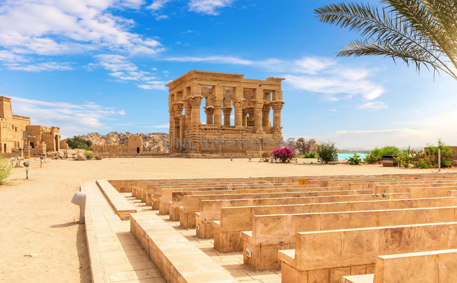 Trajan's Kiosk and ruins of Philae Temple, Aswan, Egypt.