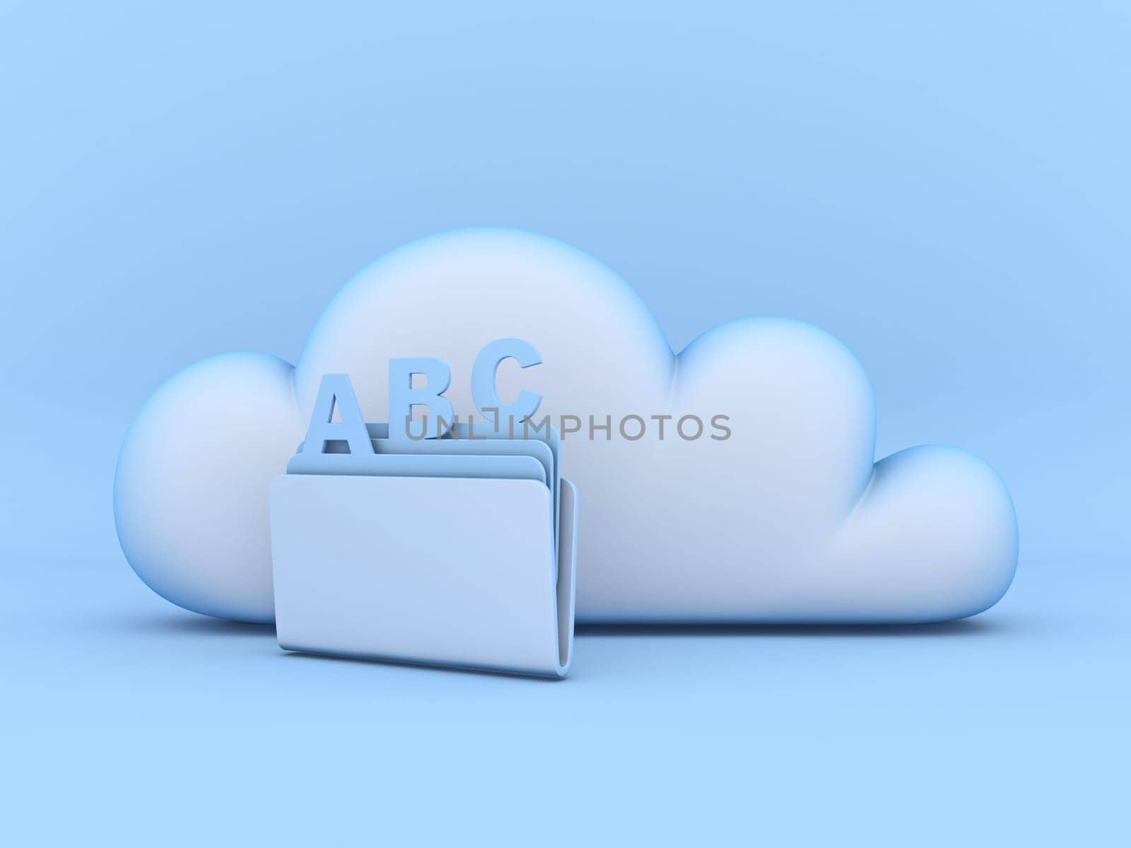 Cloud concept sorting files 3D rendering illustration isolated on blue background