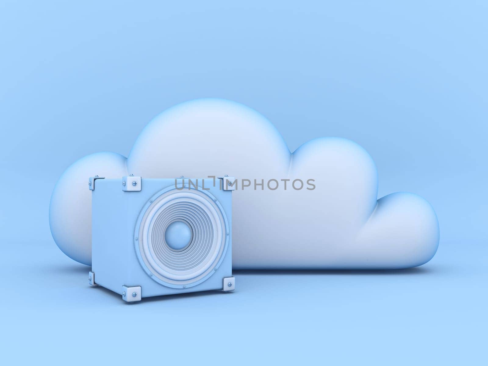 Cloud concept of music storage 3D rendering illustration isolated on blue background