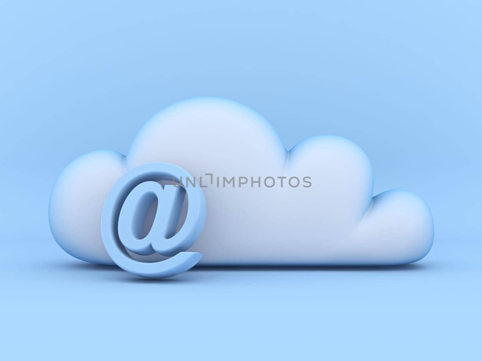 Cloud concept and At sign 3D rendering illustration isolated on blue background