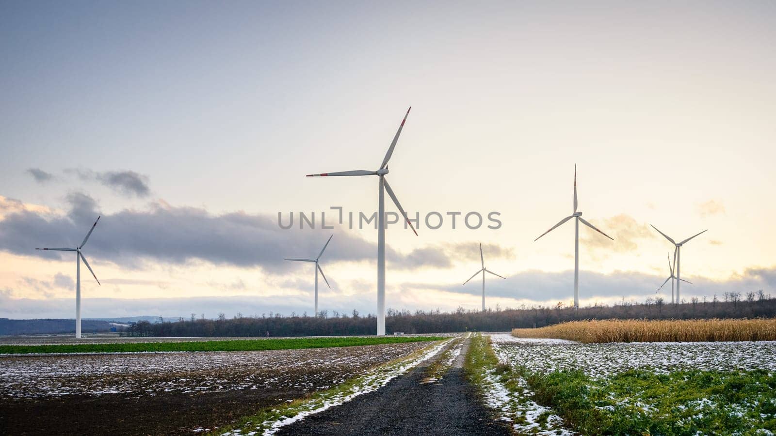 Wind turbines panoramic picture at Burgenland