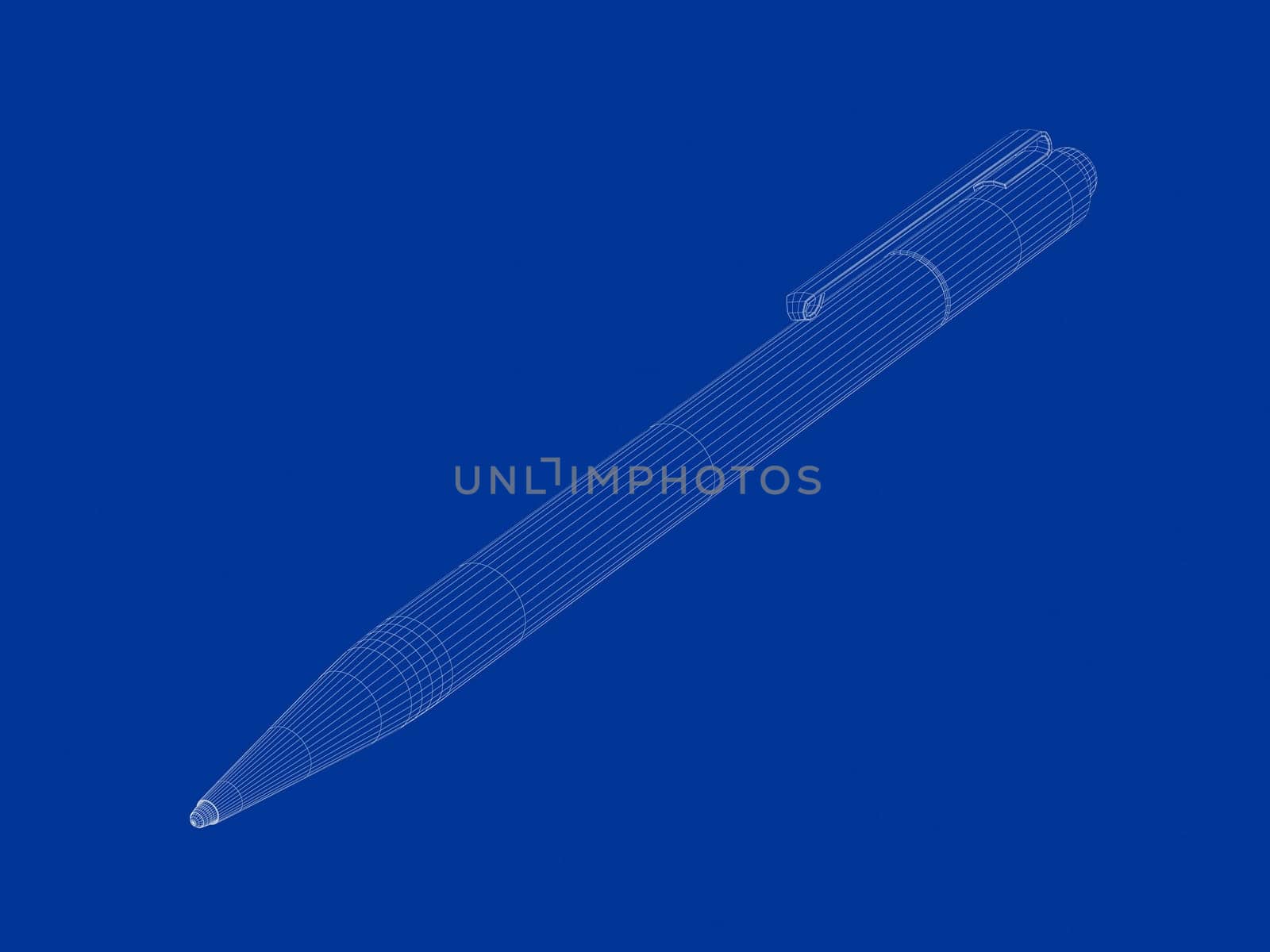 3d wire-frame model of pen