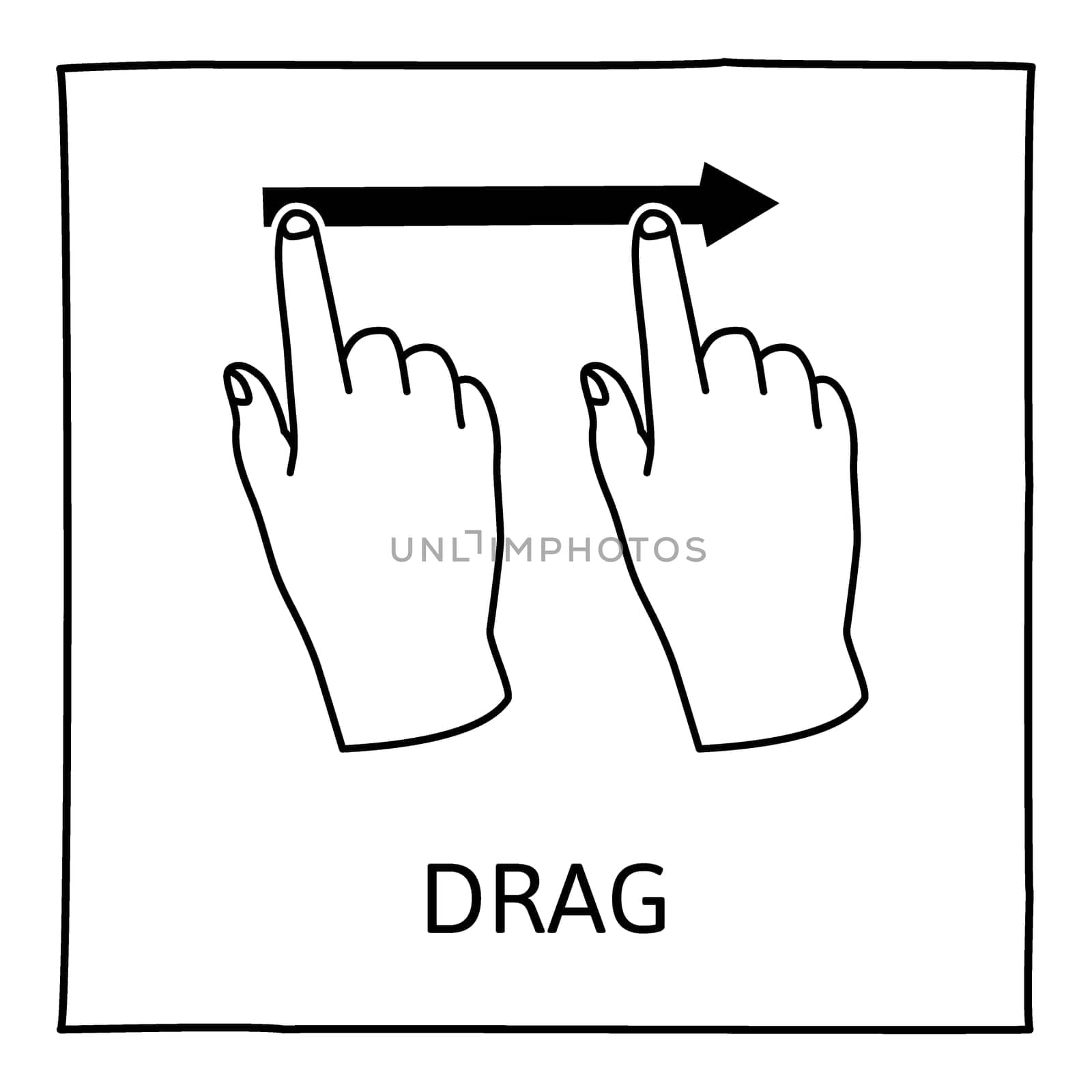 Doodle gesture icon. Drag or swipe with one finger. Touch screen hand finger gestures. Hand drawn. Isolated on white. Vector illustration.