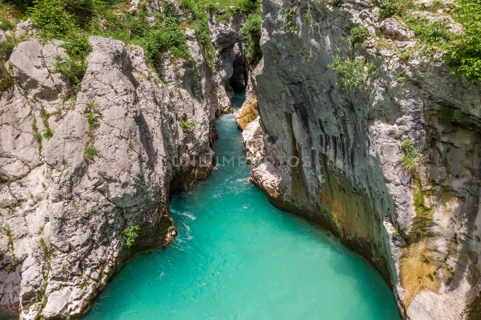 Magical turquoise color of Soca river, Slovenia.