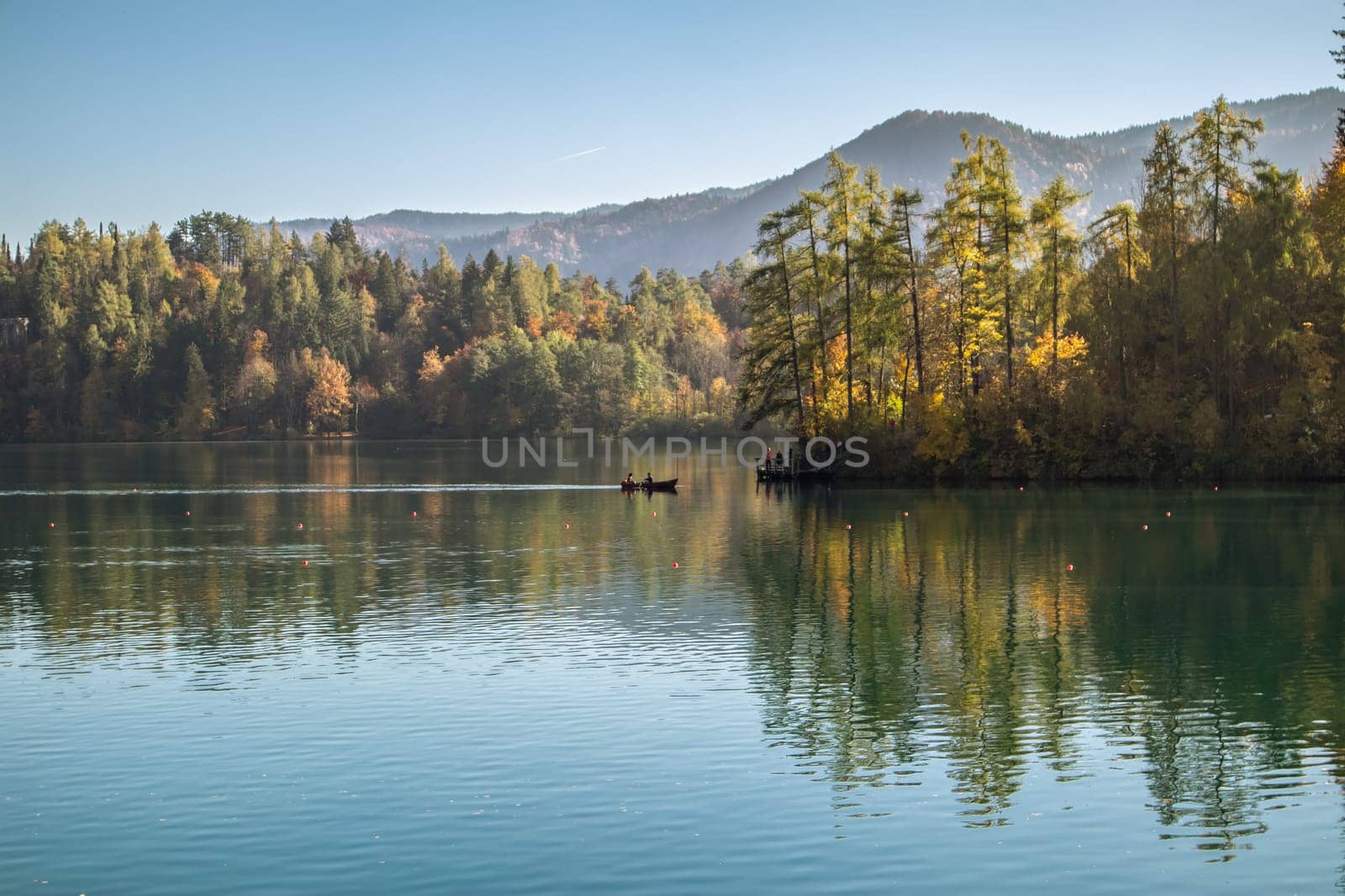Panorama of lake Bled with St. Marys Church of the Assumption on the small island. Zaka, Bled, Slovenia, Europe.