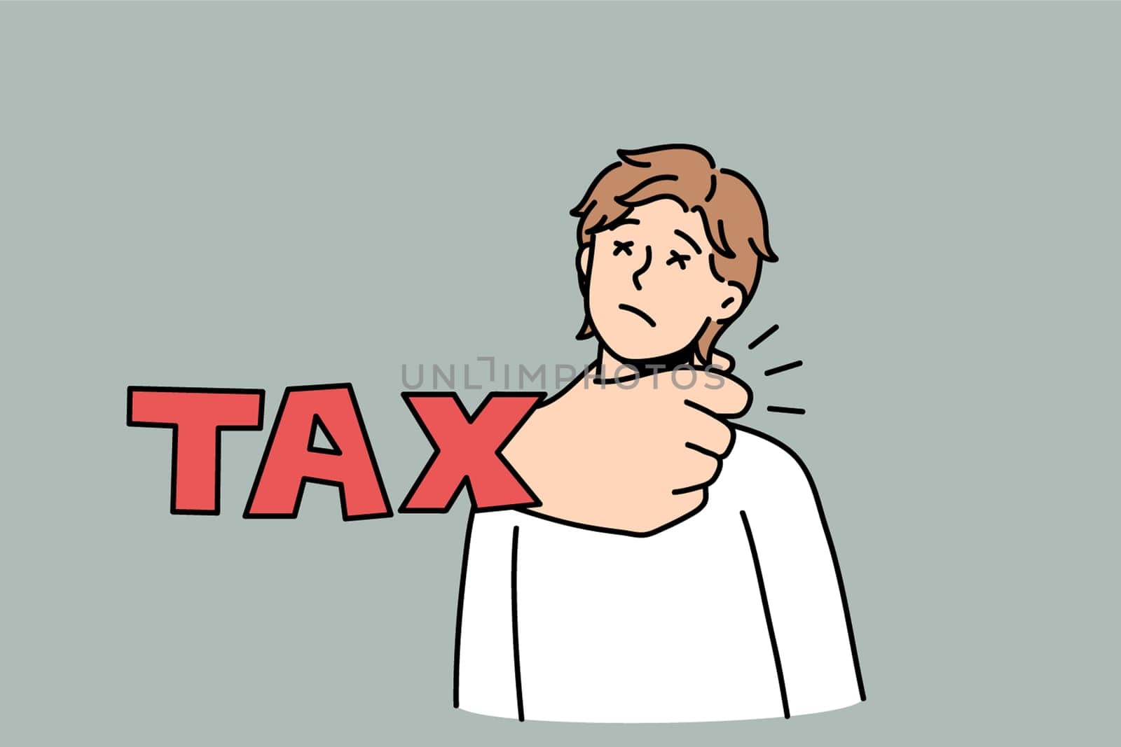 Stressed man get suppressed by tax payments suffer from financial burden. Unhappy anxious male have finance problems. Debt and bankruptcy concept. Banking issues. Vector illustration.
