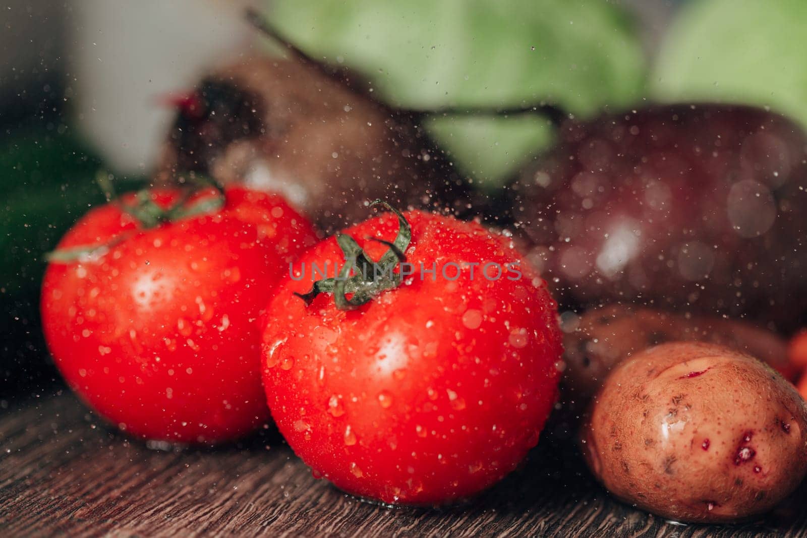 Fresh and Bright Vegetables Lie on the Kitchen Table.