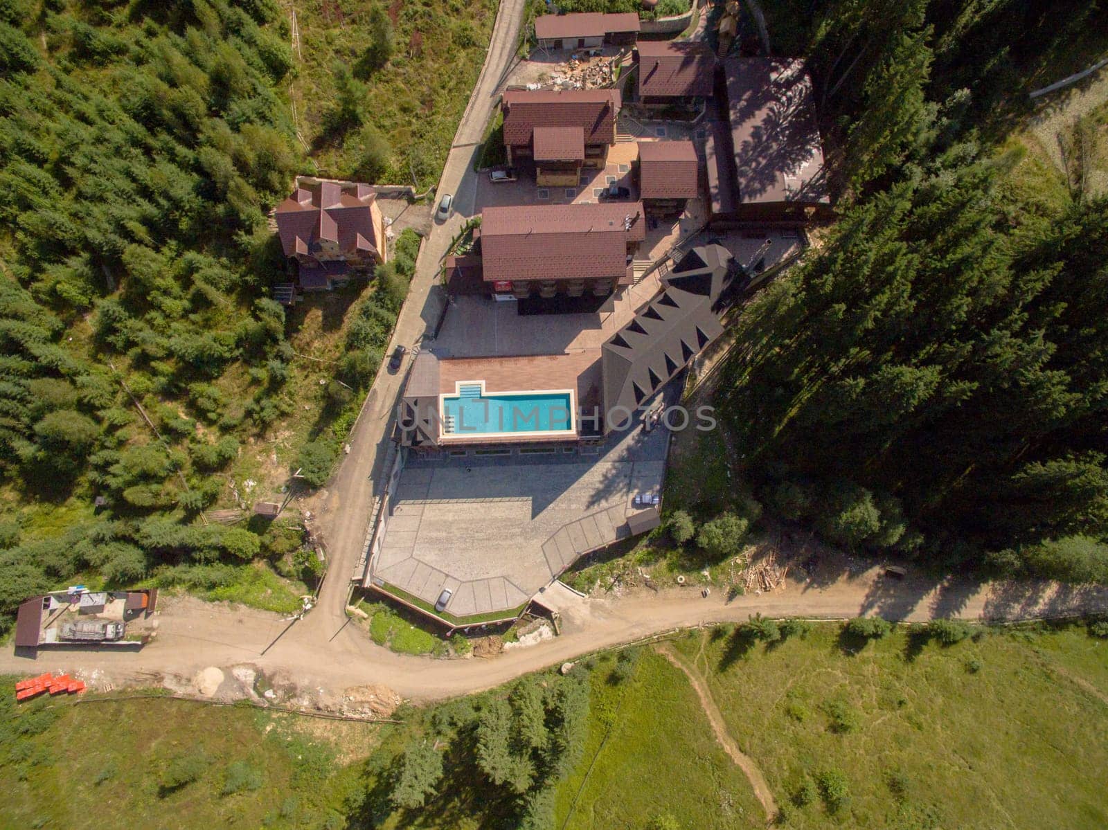 Aerial Photo Above River in the Forest of Mountines Karpatian