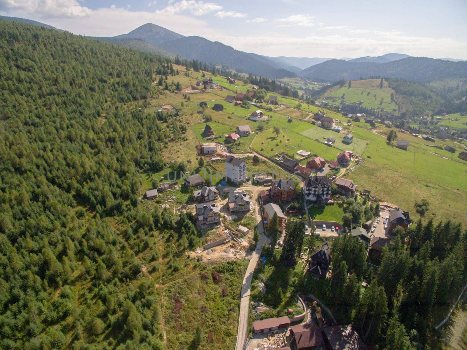 Aerial View of Great Green Ridge. Wooded Mountain Landscape
