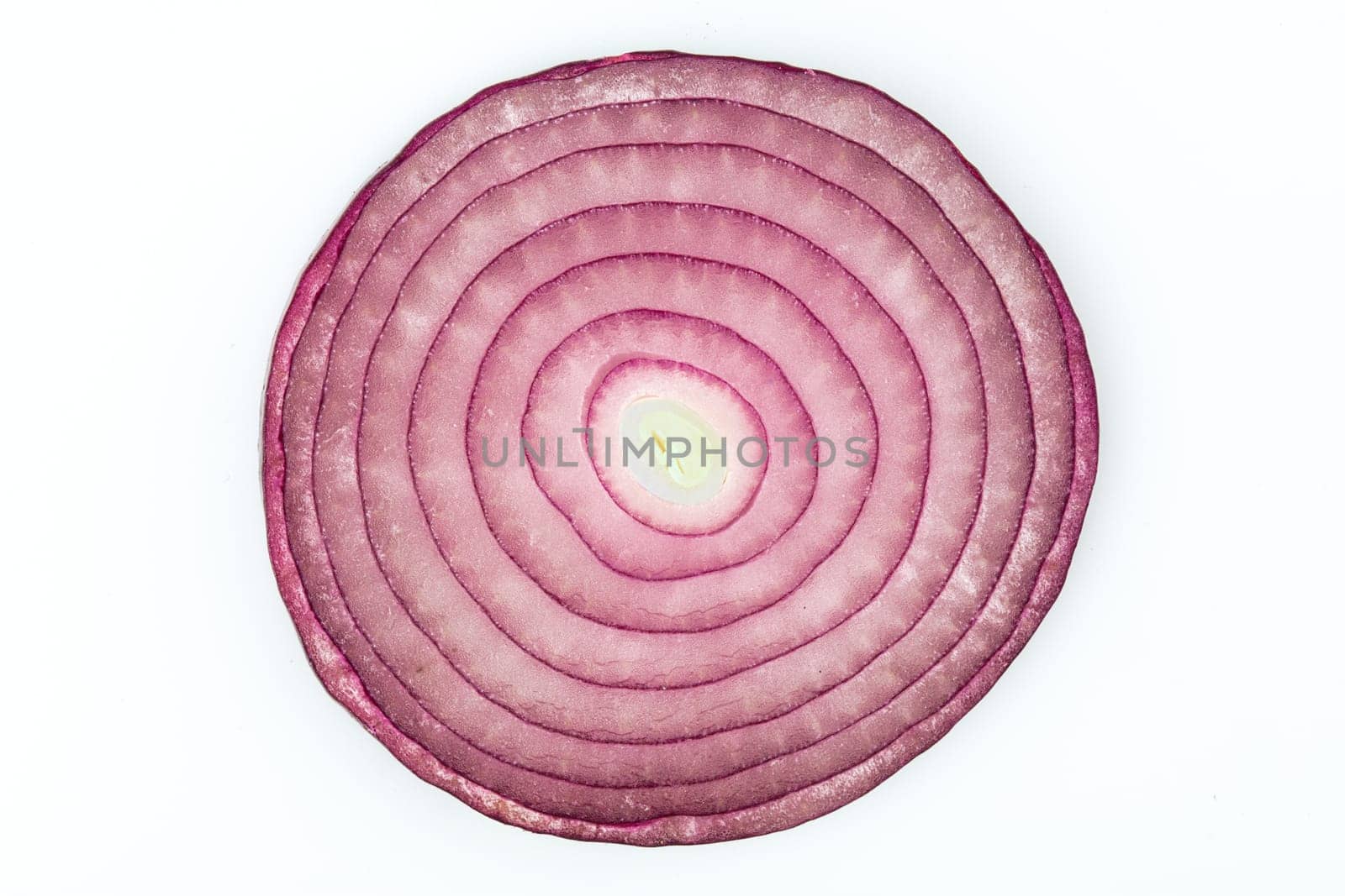Red Onion rings from above isolated on white Background