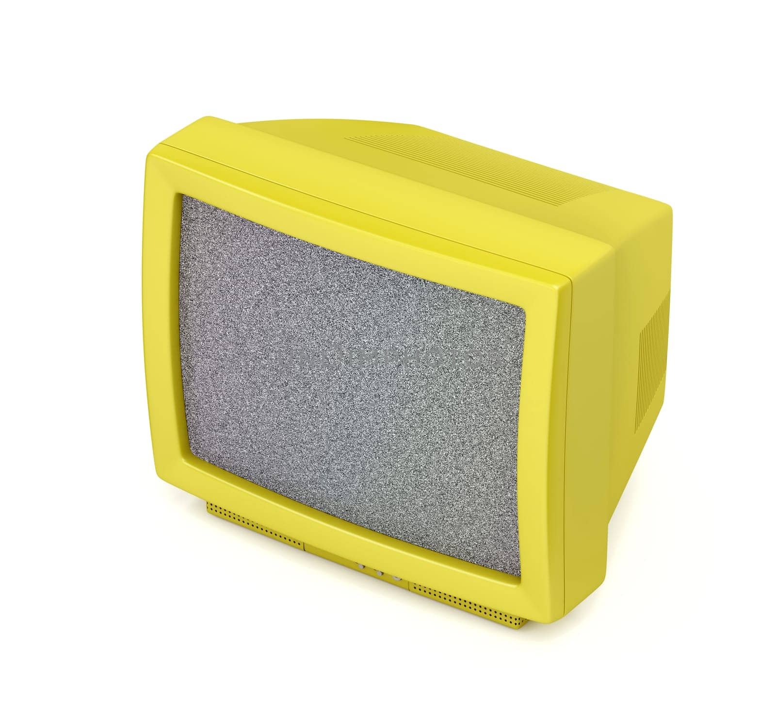 Yellow retro tv on white background