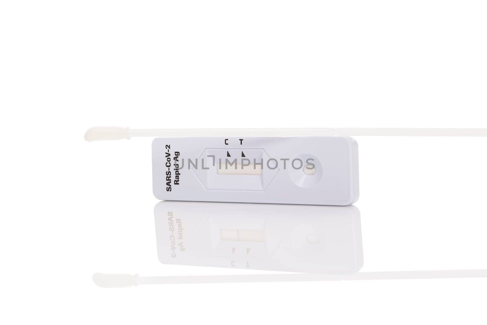 Rapid Ag Covid test isolated on white background with copyspace.