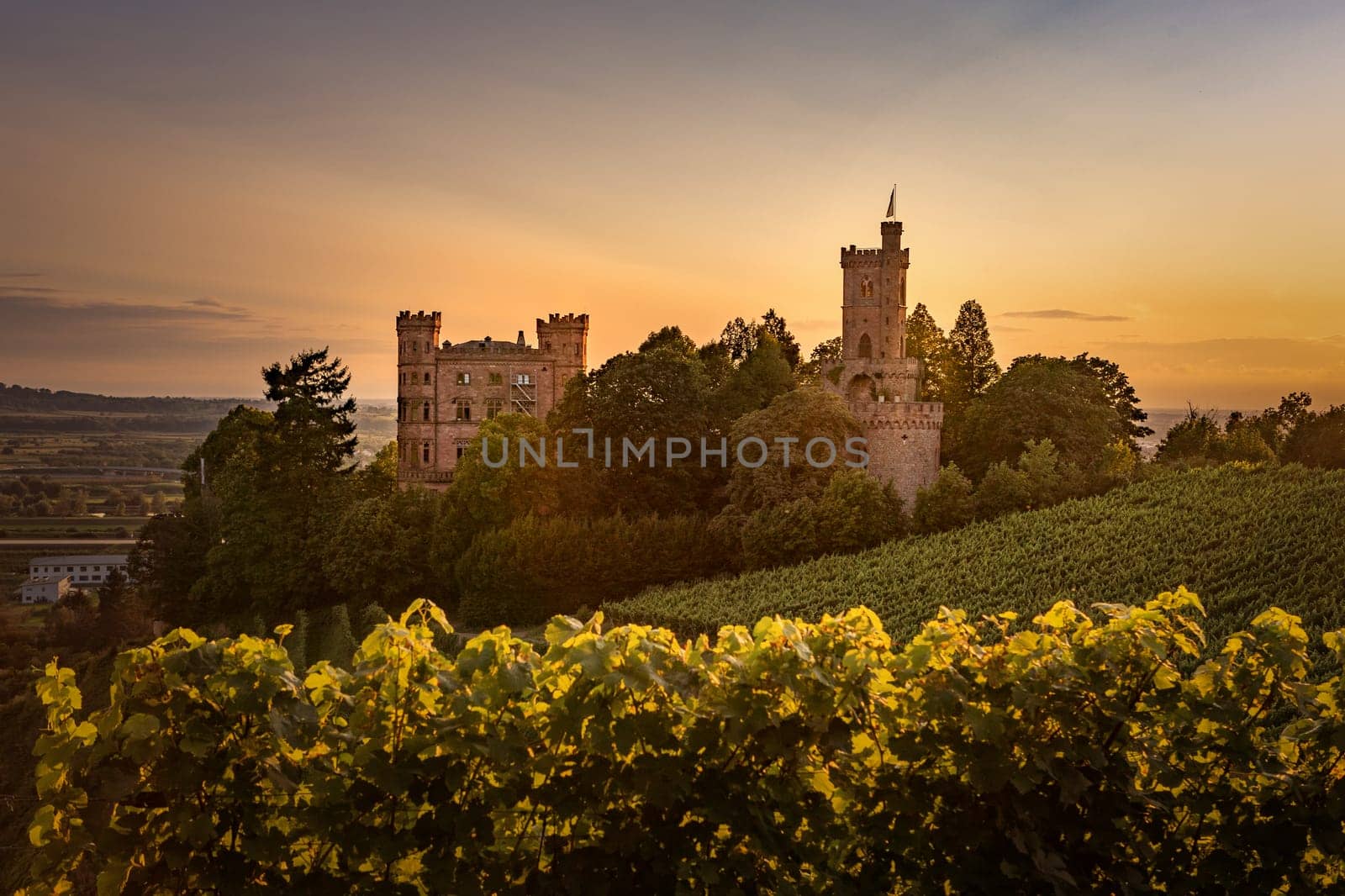 german castle with golden twilight