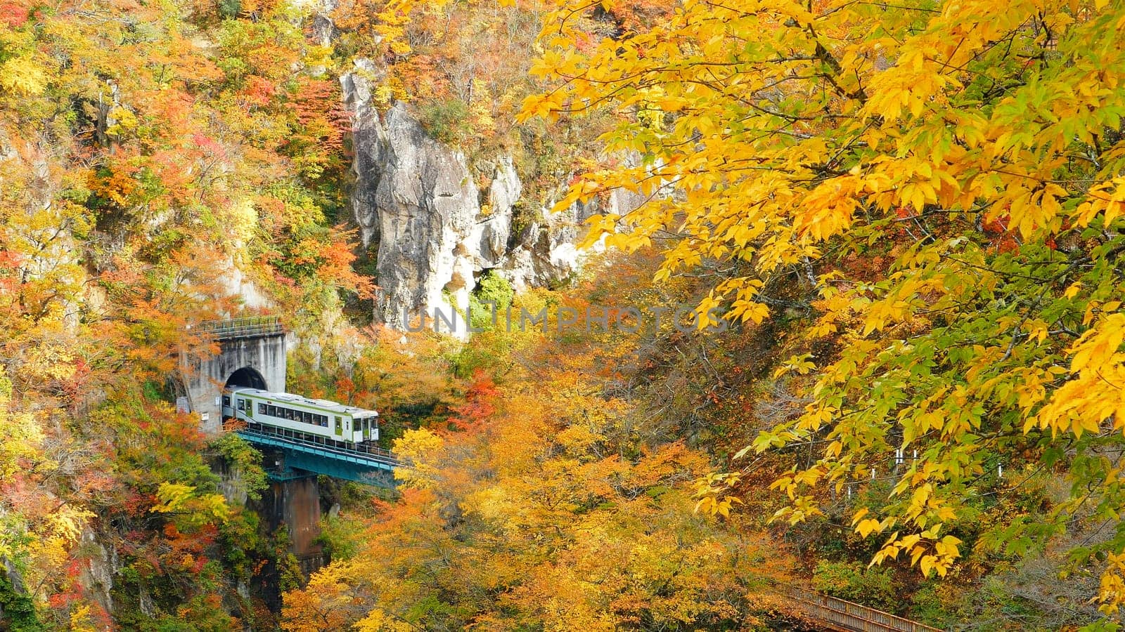 The Naruko Gorge valley with rail tunnel in Miyagi Tohoku Japan