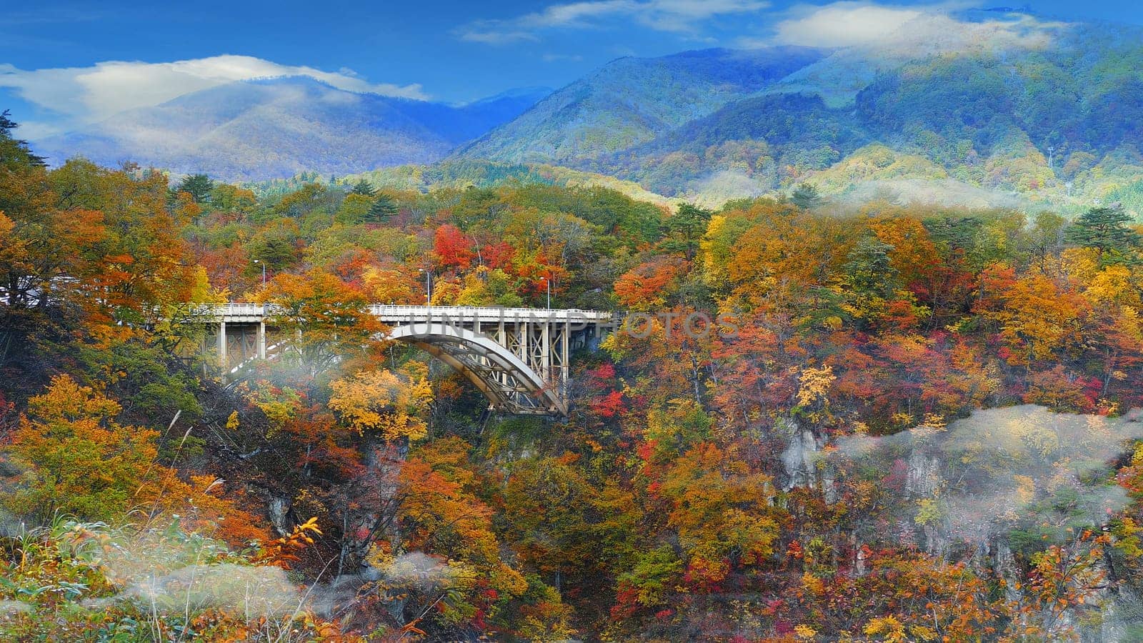 The Naruko Gorge valley with rail tunnel in Miyagi Tohoku Japan