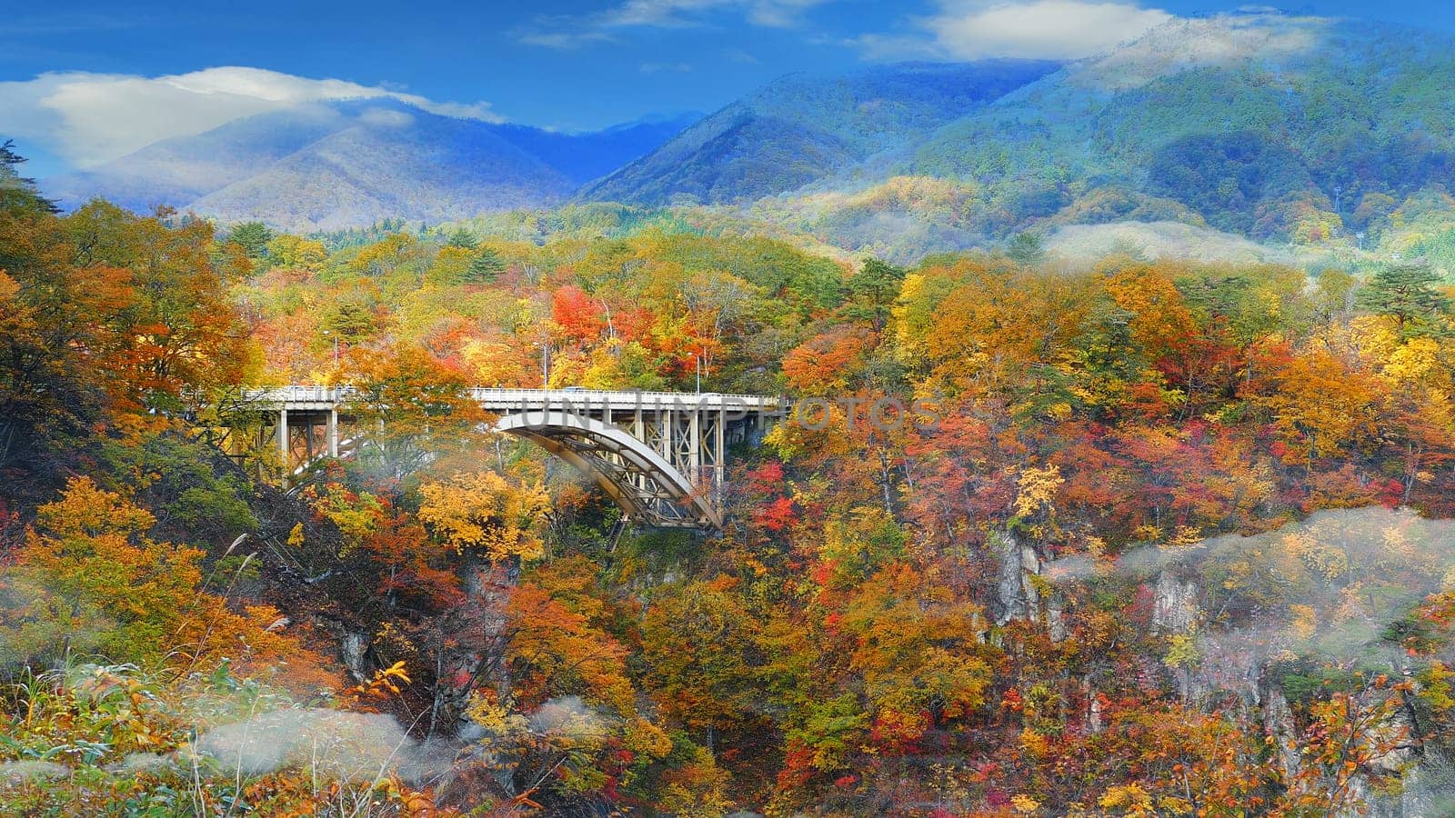The Naruko Gorge valley with rail tunnel in Miyagi Tohoku Japan