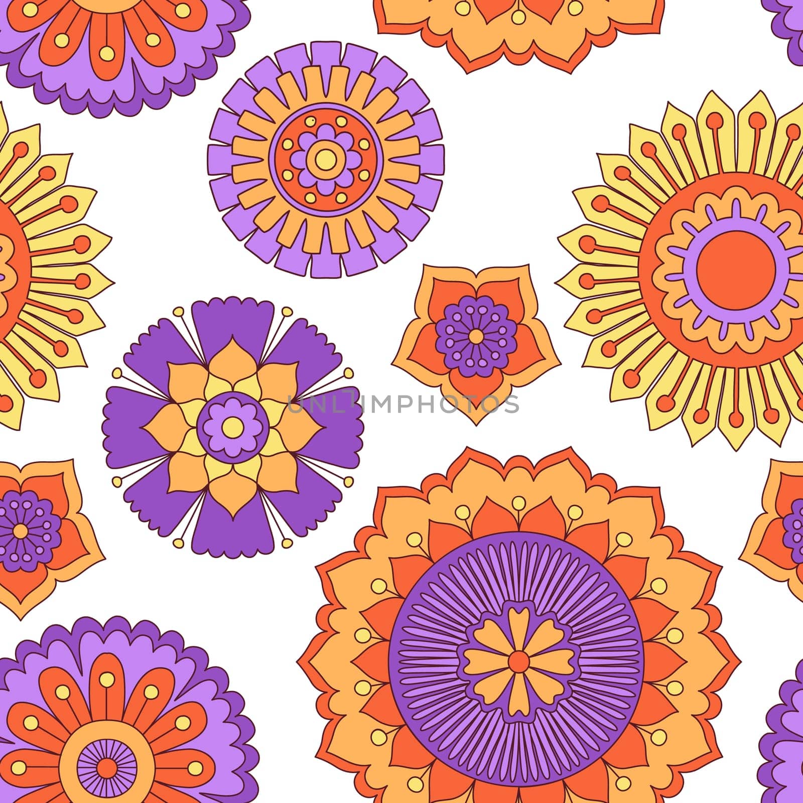 Seamless colorful floral zentangle pattern, endless background with abstract flowers. Vector illustration