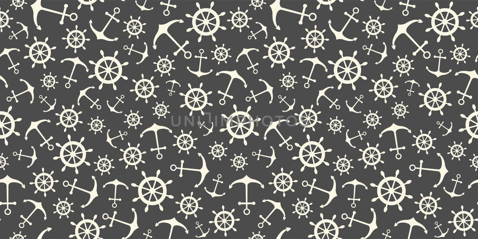 Nautical seamless pattern with ship wheels and anchors. Vector illustration