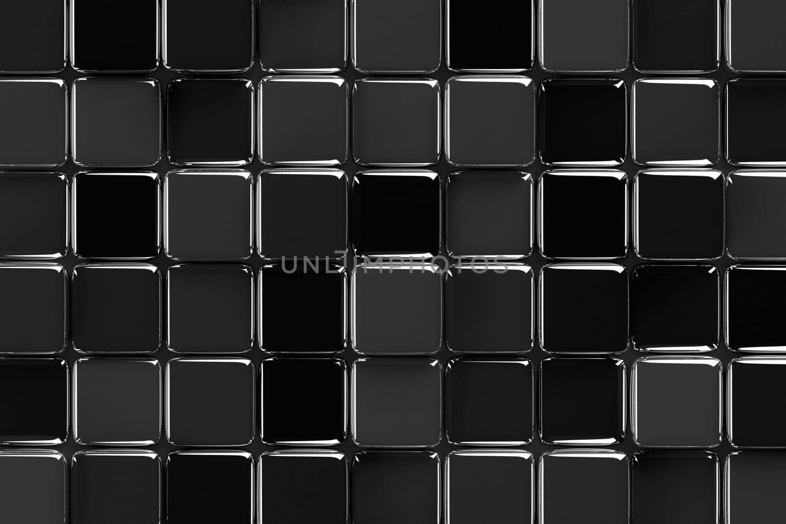 Abstract geometric background with glossy black glass cubes of various height.