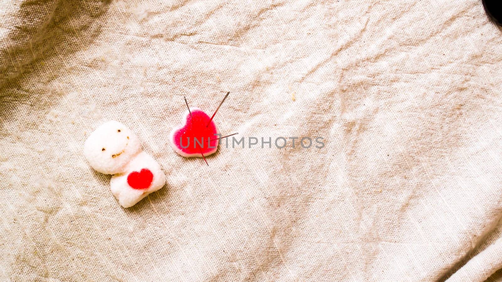 Broken heart. Stitch suture on heart shape. Love and health care concept. take care heart idea