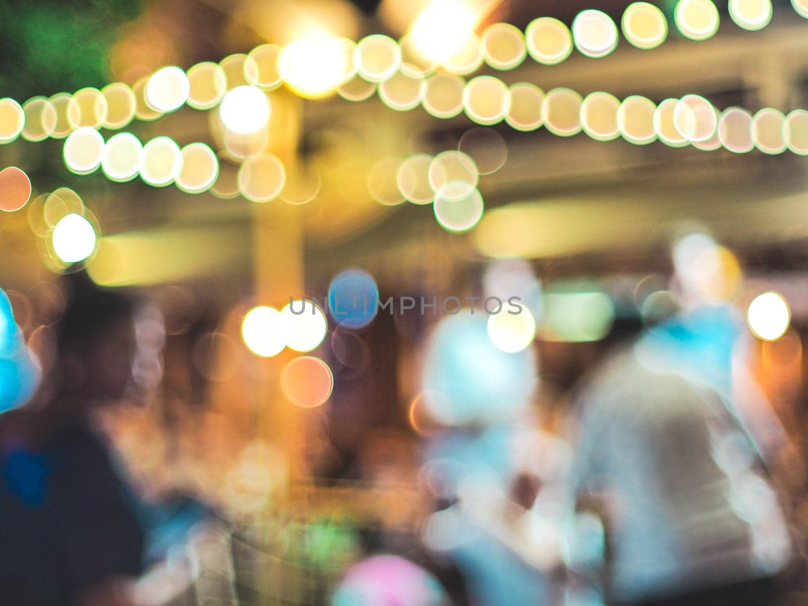 Bokeh city lights background. Bokeh of cityscape skyline during evening dark blue sunset, dusk twilight