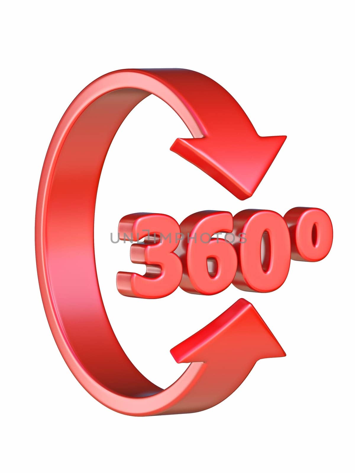 Red 360 degree vertical rotation icon 3D rendering illustration isolated on white background